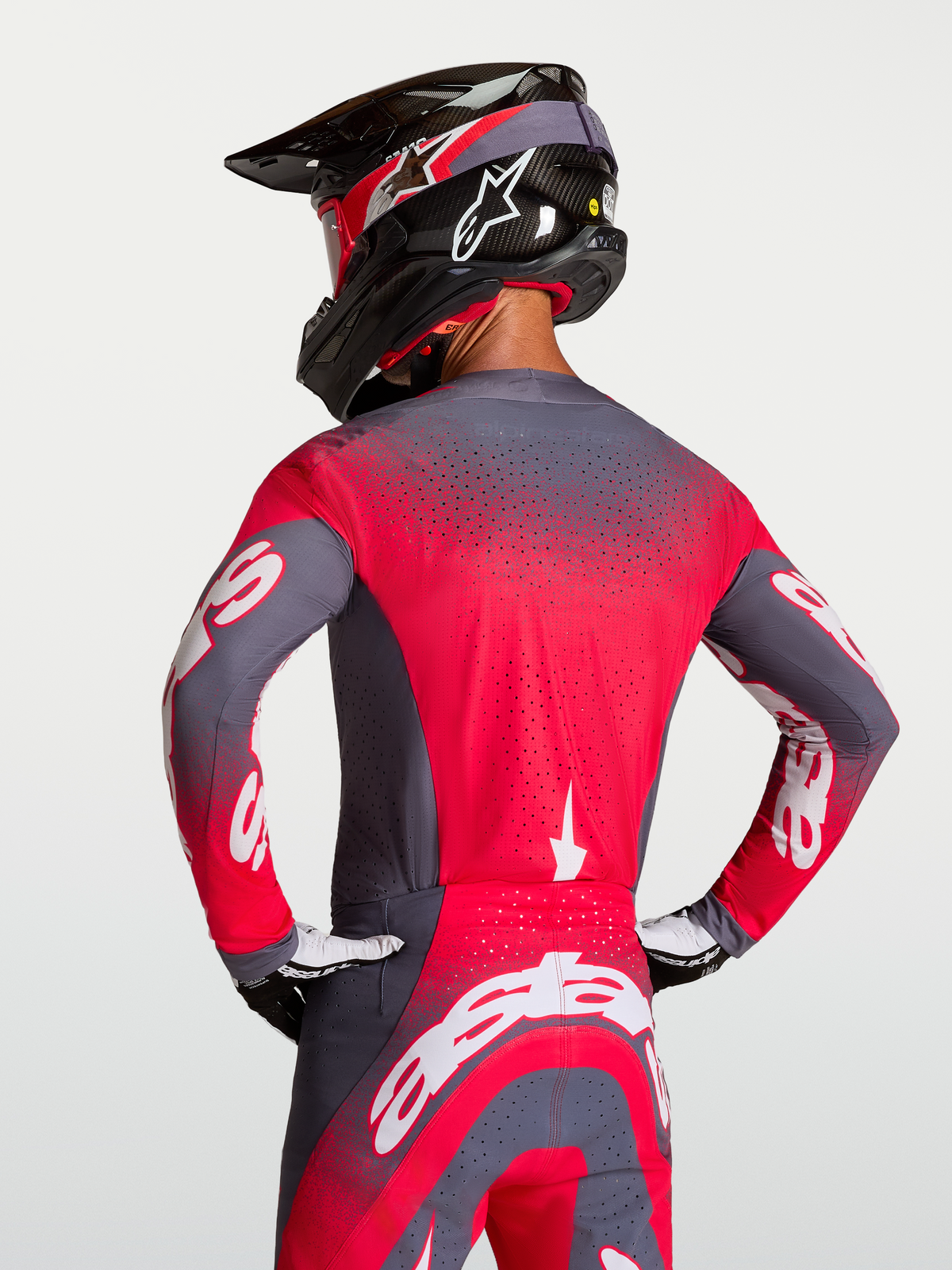 Alpinestars Jersey Supertech Hiten AFD, jersey de motocross para hombre, gris y rojo flúor, ventilación Stretchnet