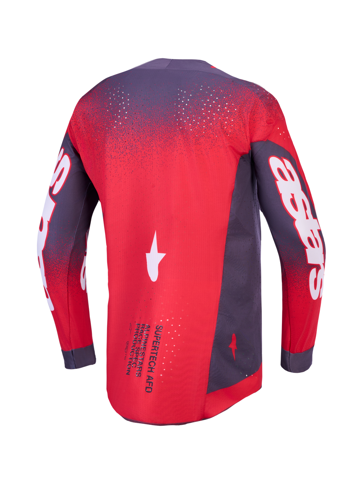 Alpinestars Supertech Hiten AFD, jersey de motocross ventilado para hombre, rojo y gris, vista trasera con ajuste atlético