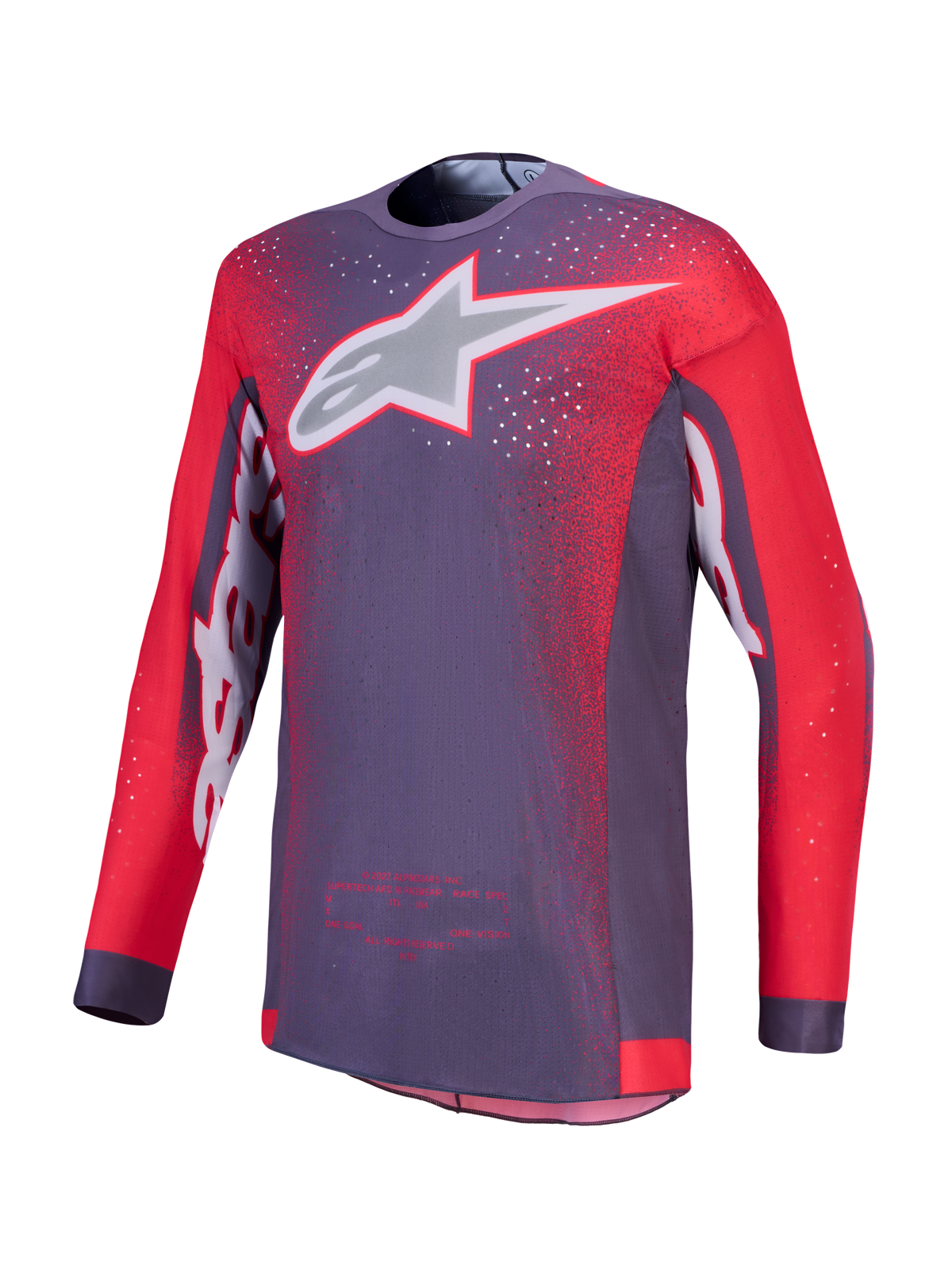 Alpinestars Jersey Supertech Hiten AFD, jersey de motocross para hombre, gris y rojo fluo, de malla elástica ventilada