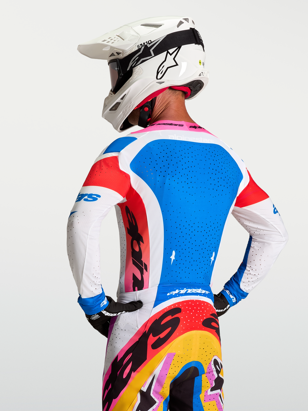 Alpinestars Jersey Supertech Dyna, jersey de motocross para carreras, azul y blanco, malla elástica con ventilación láser