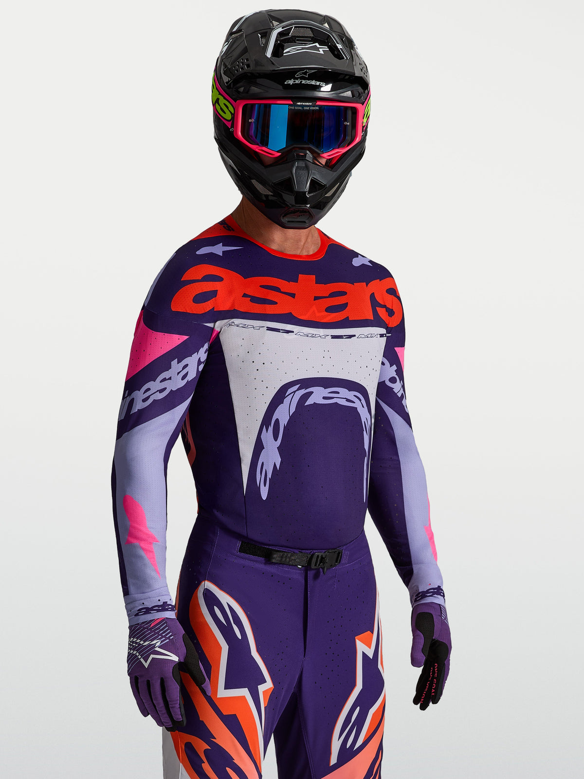 Alpinestars jersey Supertech Dyna para motocross de hombre, violeta y rosa flúor, malla elástica técnica