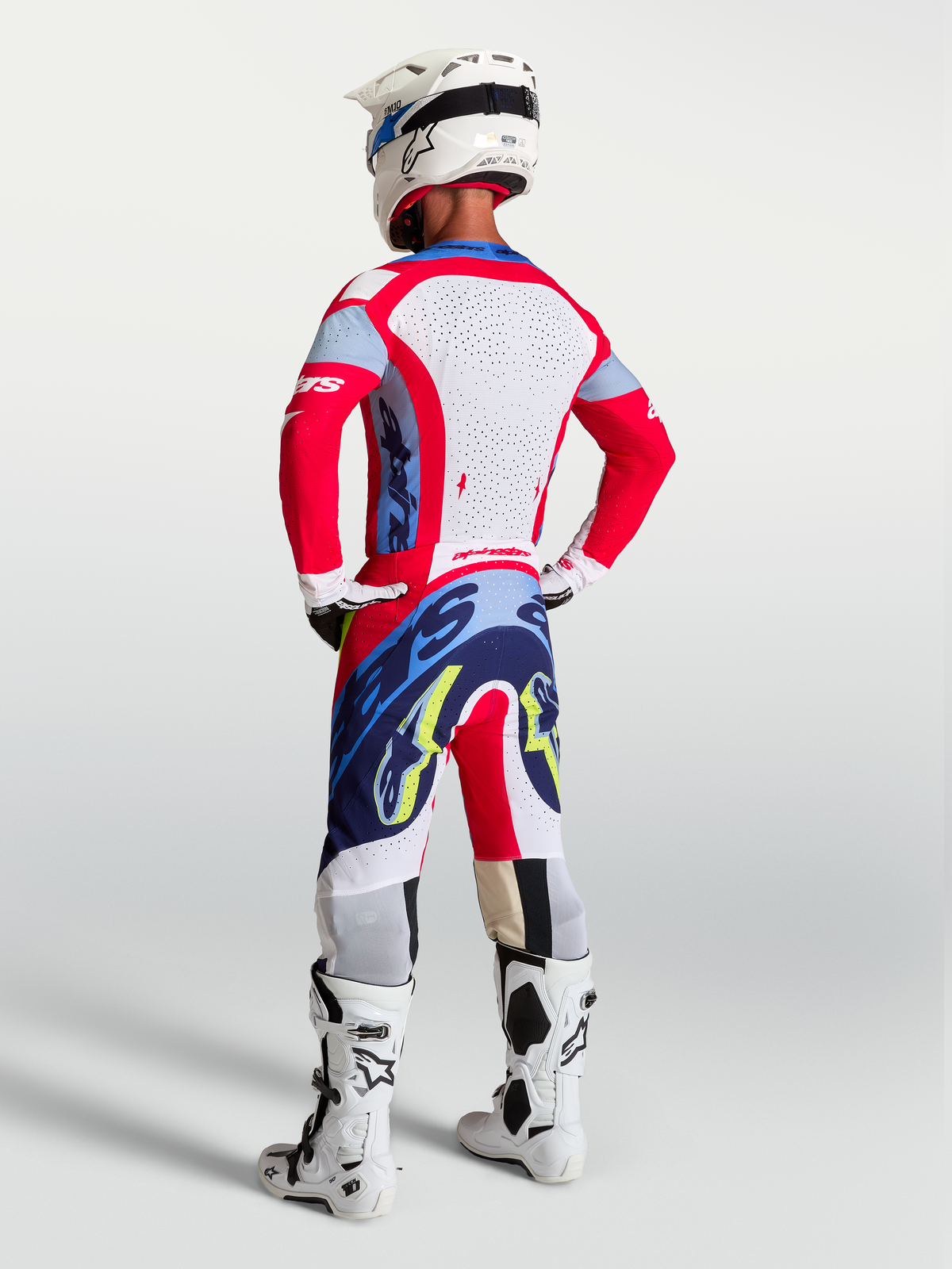 Alpinestars Jersey Supertech Dyna de motocross para hombre, rojo fuego y azul marino, paneles traseros perforados con láser