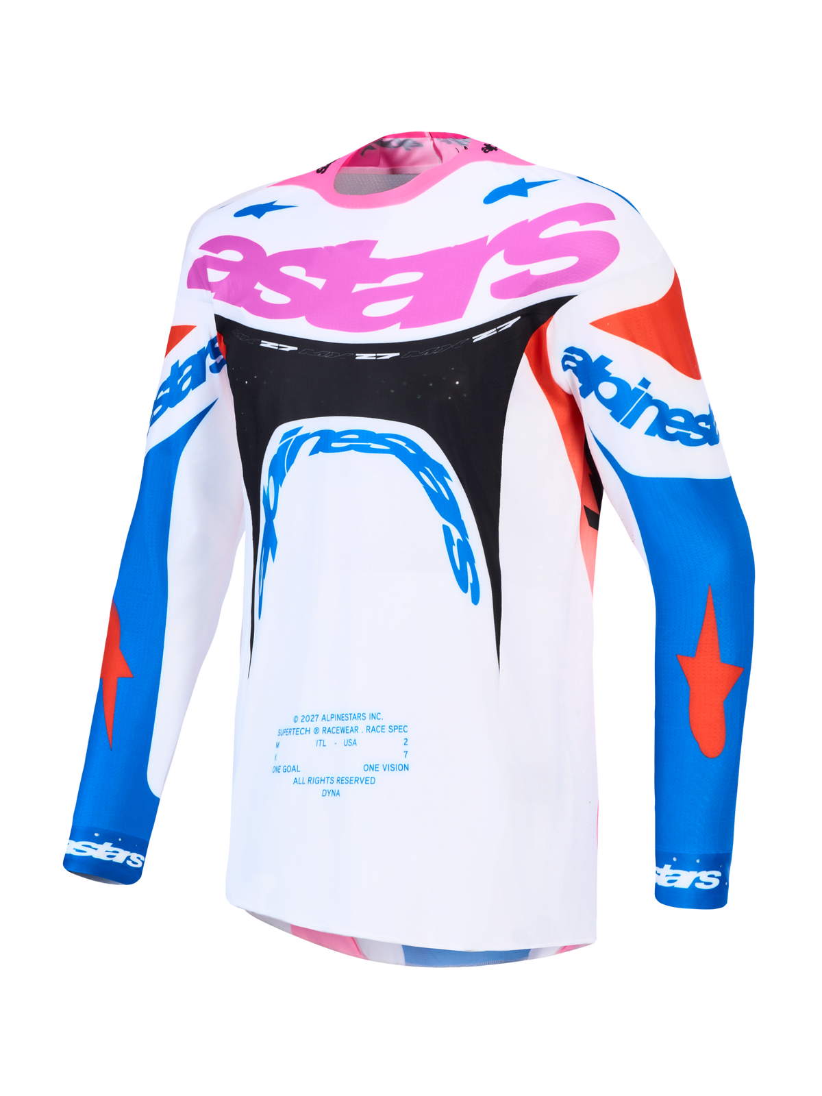 Alpinestars Supertech Dyna, jersey de motocross para hombre, blanco y azul con rosa, malla elástica ligera para competición