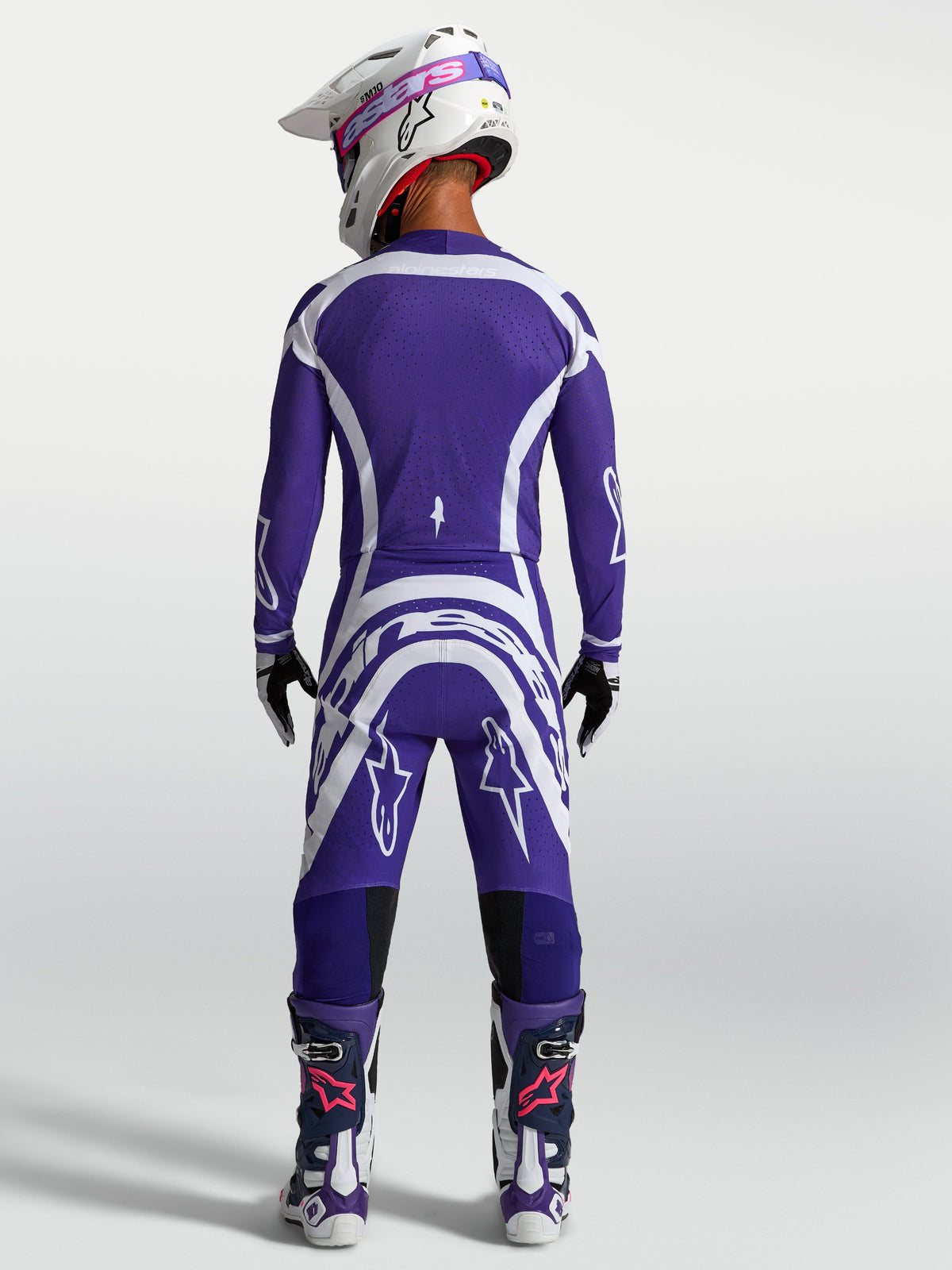 Alpinestars Jersey Supertech Vesta y conjunto de motocross para hombre, azul oscuro y blanco, ajuste atlético, vista trasera