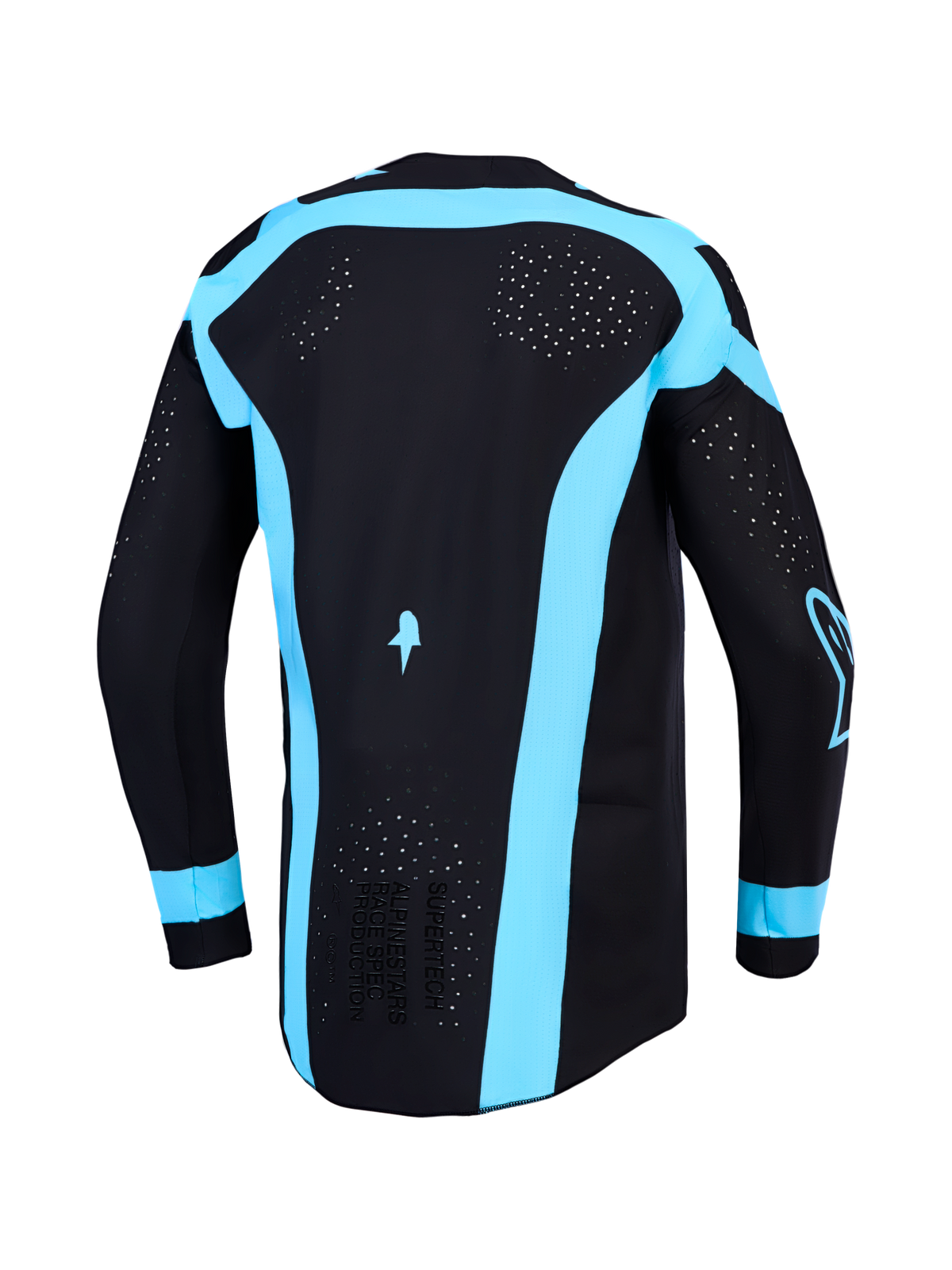 Alpinestars Supertech Vesta, jersey de motocross para hombre, negro y turquesa, con ventilación trasera cortada con láser