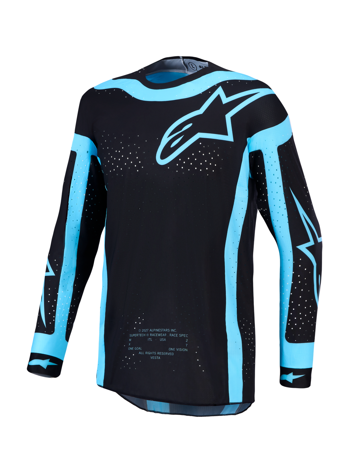 Jersey Supertech Vesta AND Supertech Vesta gear set de Alpinestars, jersey de motocross para hombre, negro y turquesa, con perforaciones láser