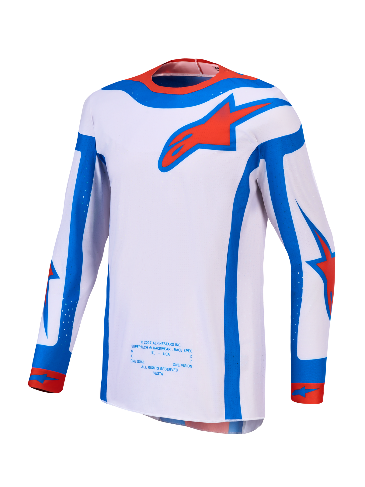 Alpinestars Supertech Vesta, jersey de motocross para hombre, lila claro, rojo y azul, ajuste atlético.