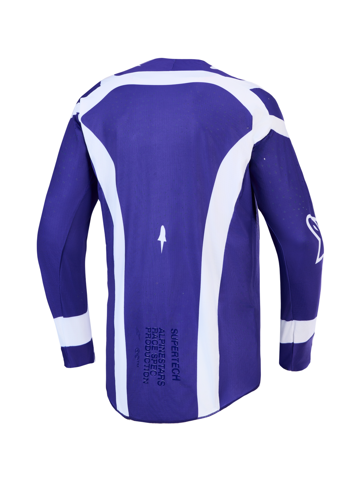 Alpinestars Supertech Vesta, jersey de motocross para hombre, azul y blanco, malla elástica, vista trasera