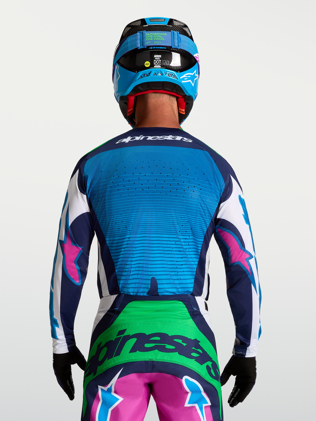Alpinestars Jersey Techstar Maven, jersey de motocross para hombre, azul y verde con detalles rosa, ventilación láser