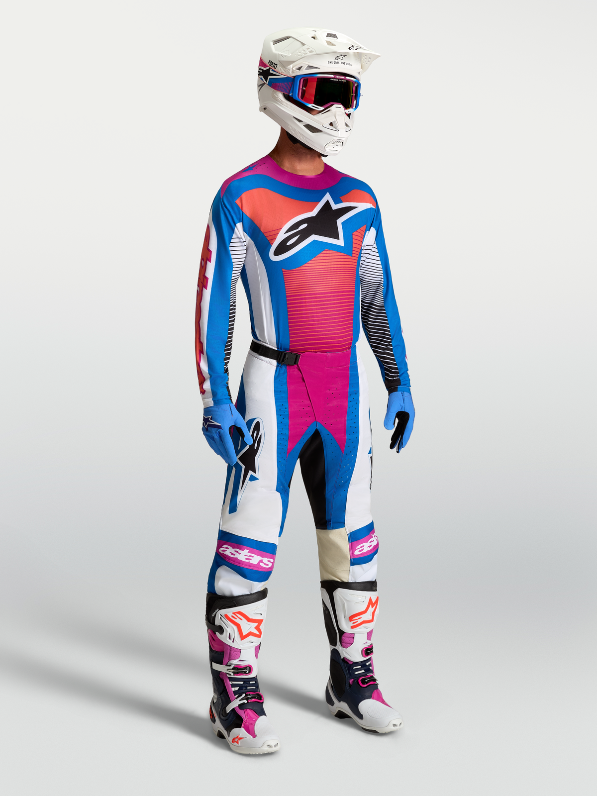 Alpinestars Jersey Techstar Maven AND Techstar Maven Gear Set, equipo de motocross, hombre, azul y coral, ajuste atlético