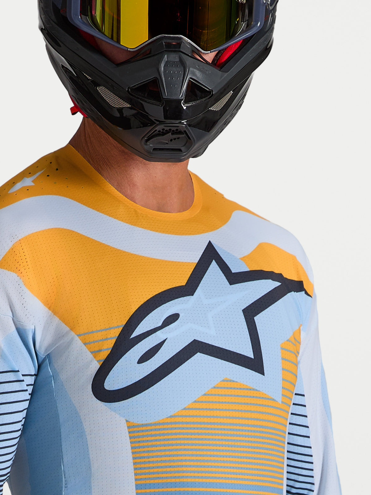 Jersey Alpinestars Techstar Maven, jersey de motocross azul y naranja para hombre, con ventilación láser y ajuste atlético