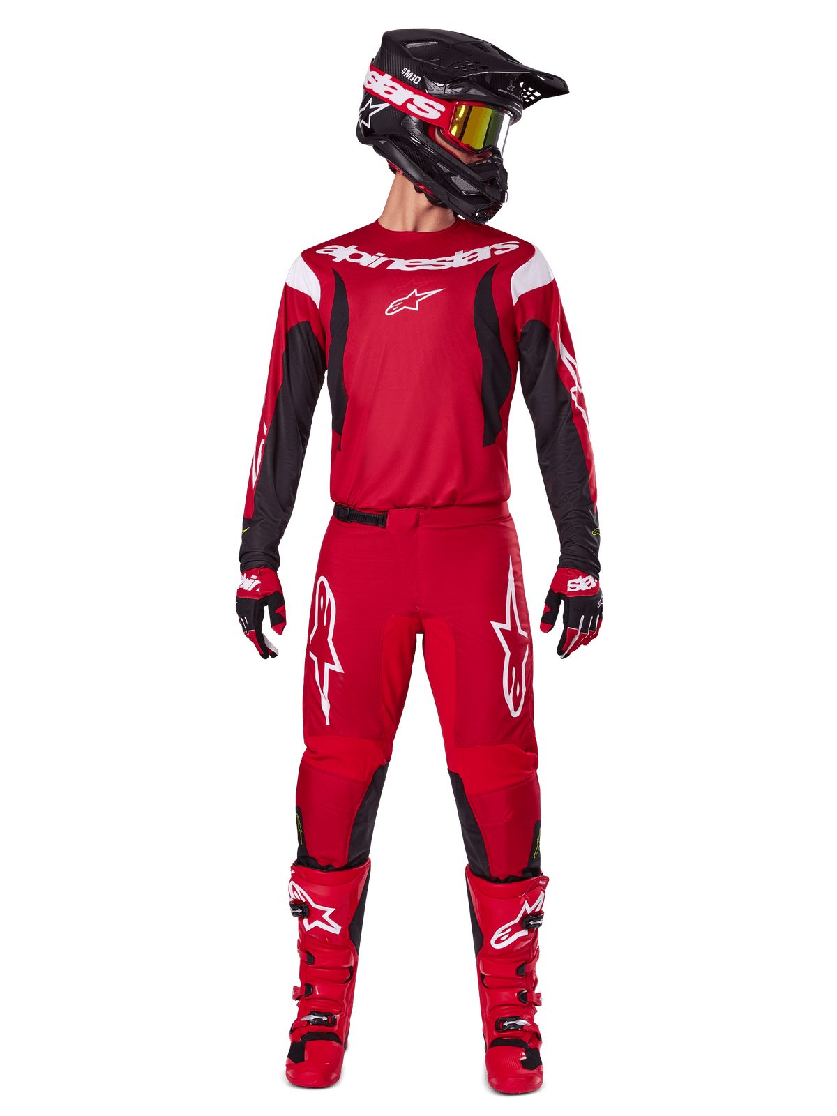Alpinestars Conjunto Fluid Haul 2025, equipo de carreras de motocross para hombre, rojo y negro, para conducción off-road.