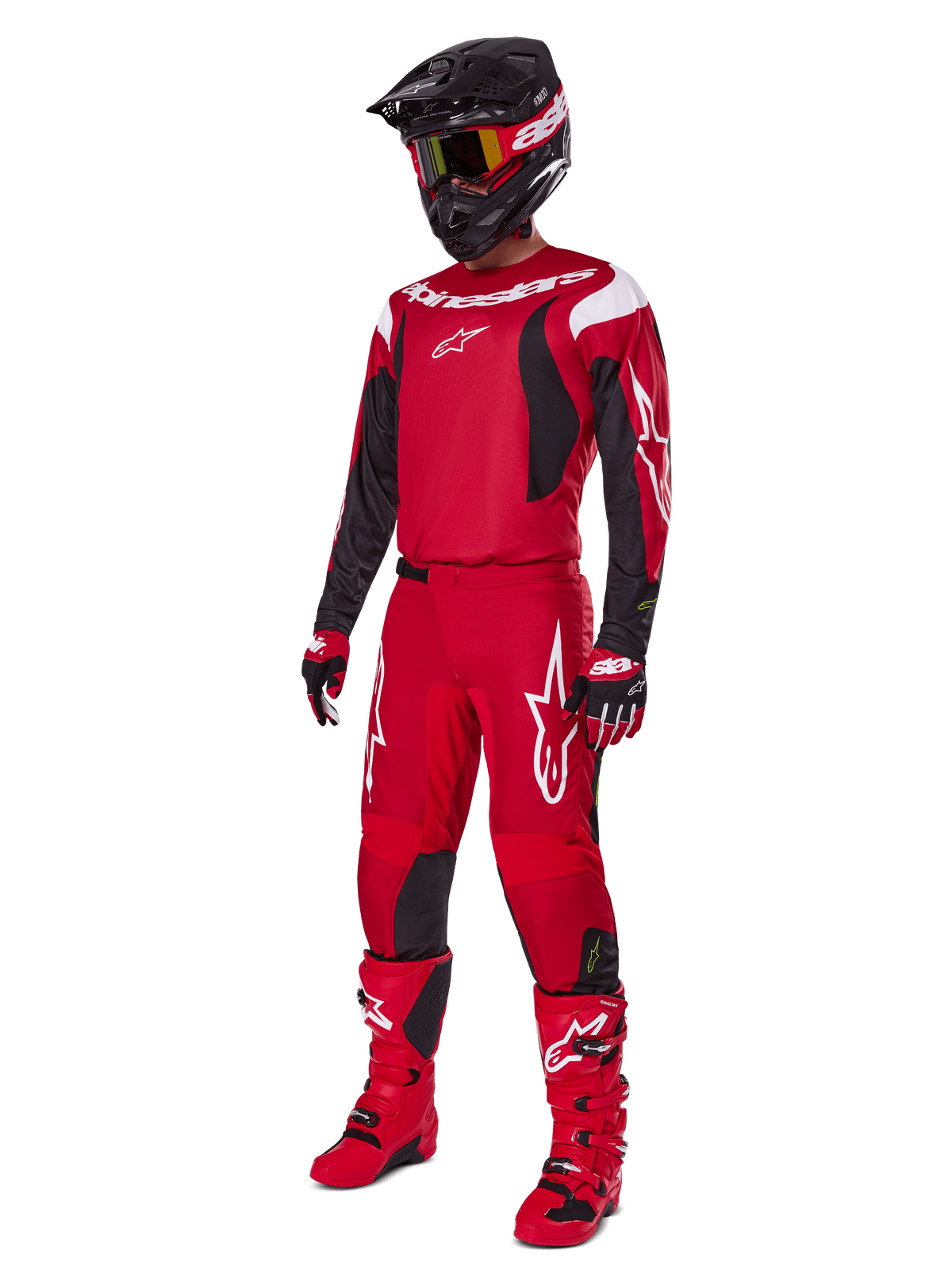 Alpinestars Conjunto Fluid Haul 2025, equipo de motocross para hombre, rojo y negro, para alto rendimiento todoterreno.