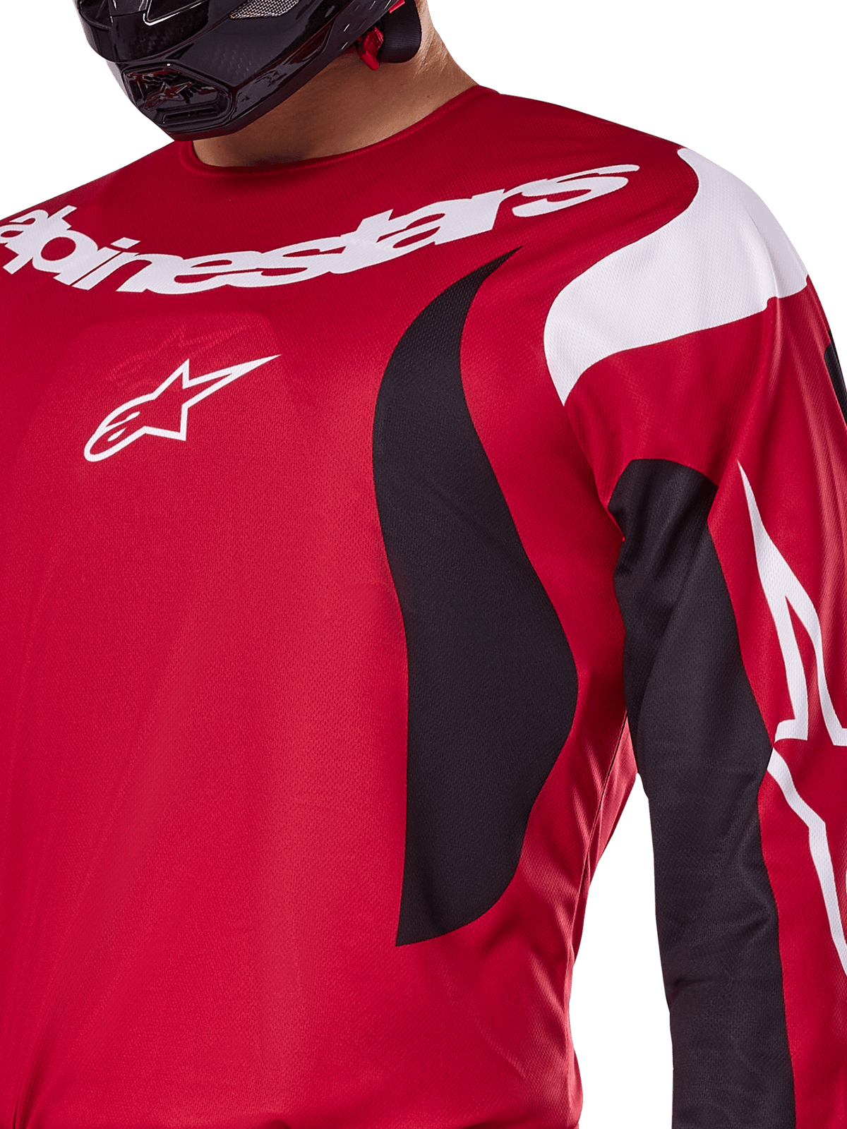 Alpinestars jersey y conjunto Fluid Haul 2025 para hombre, camiseta de motocross roja y negra con logotipos blancos.