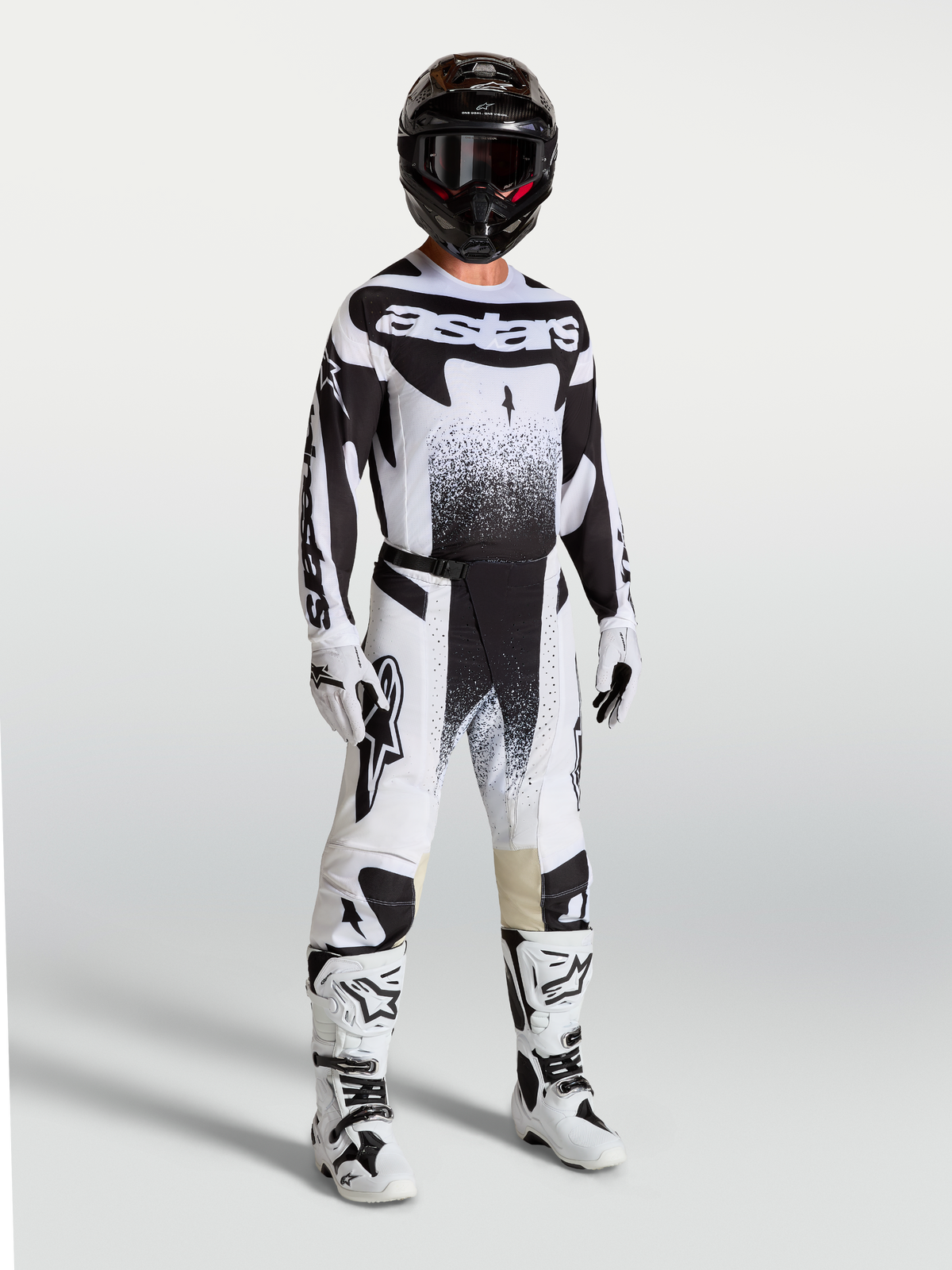 Jersey Techstar Swan y Techstar Swan Gear Set de Alpinestars, conjunto de motocross para hombre en blanco y negro