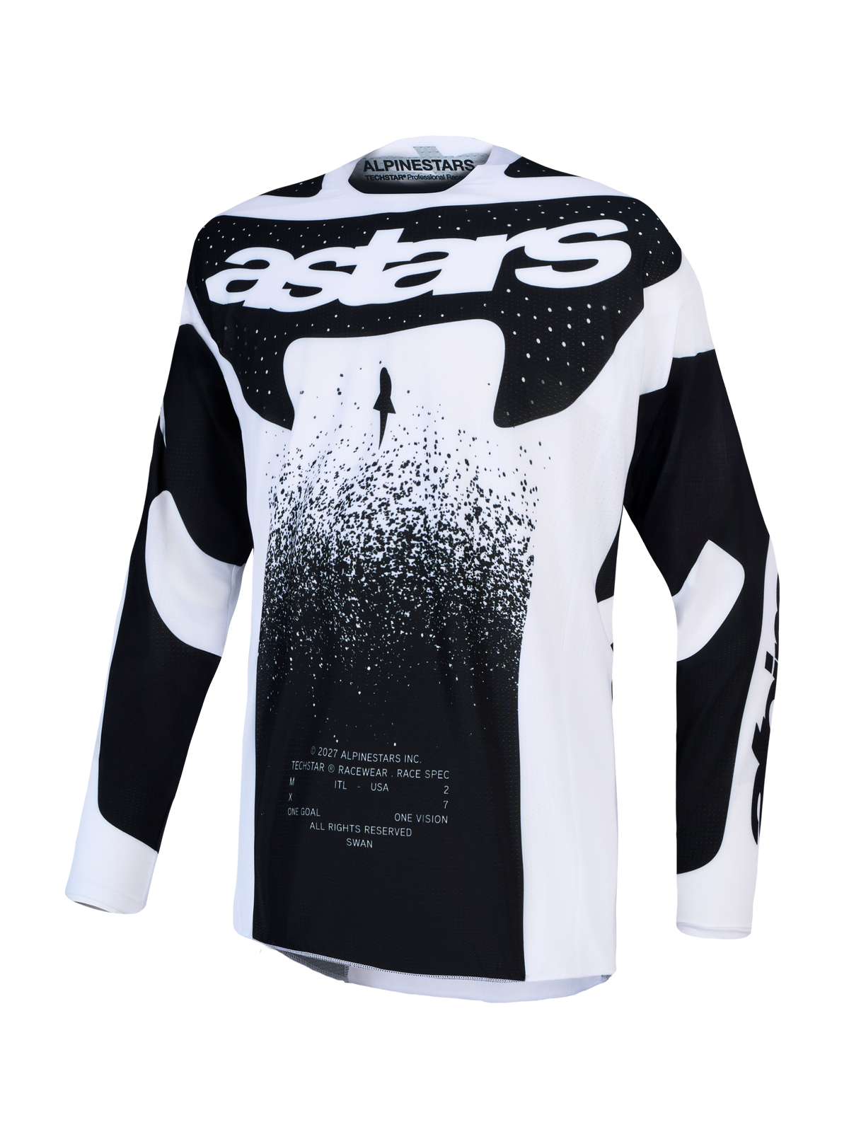 Jersey Techstar Swan de Alpinestars, jersey de motocross para hombre, blanco y negro, con tejido elástico y logotipo astars