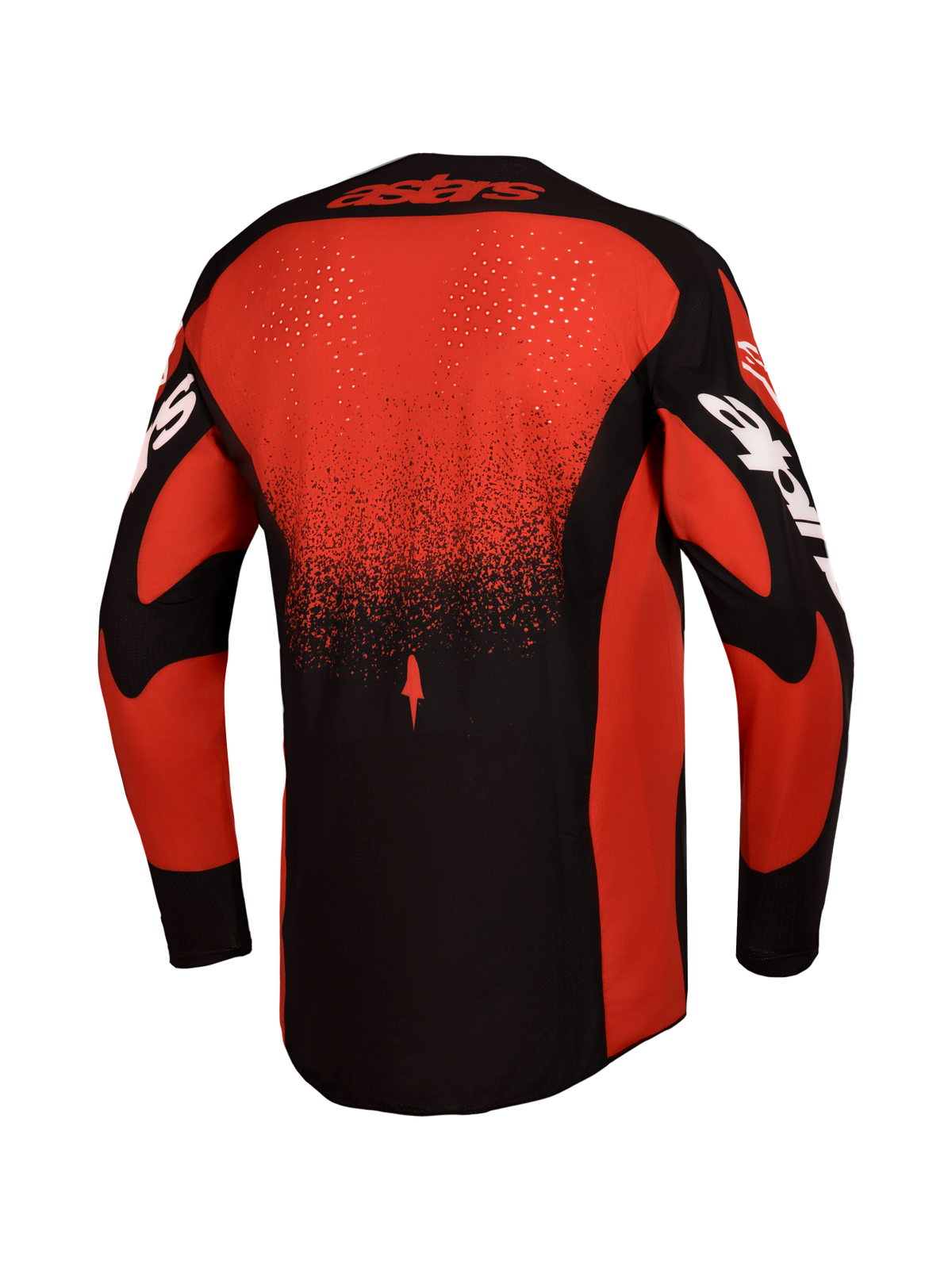 Alpinestars Techstar Swan, jersey y conjunto de equipación para hombre, rojo y negro, vista posterior con ventilación láser.