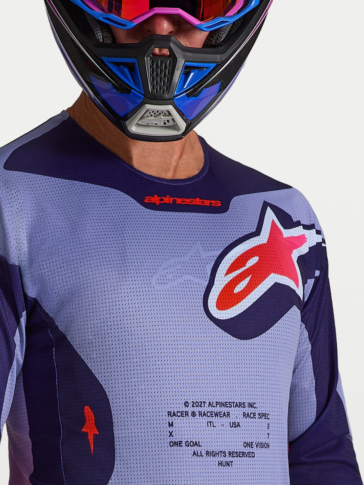 Alpinestars Racer Air Hunt Jersey, Purple and Light Violet mesh motocross jersey for warm weather off-road racing.