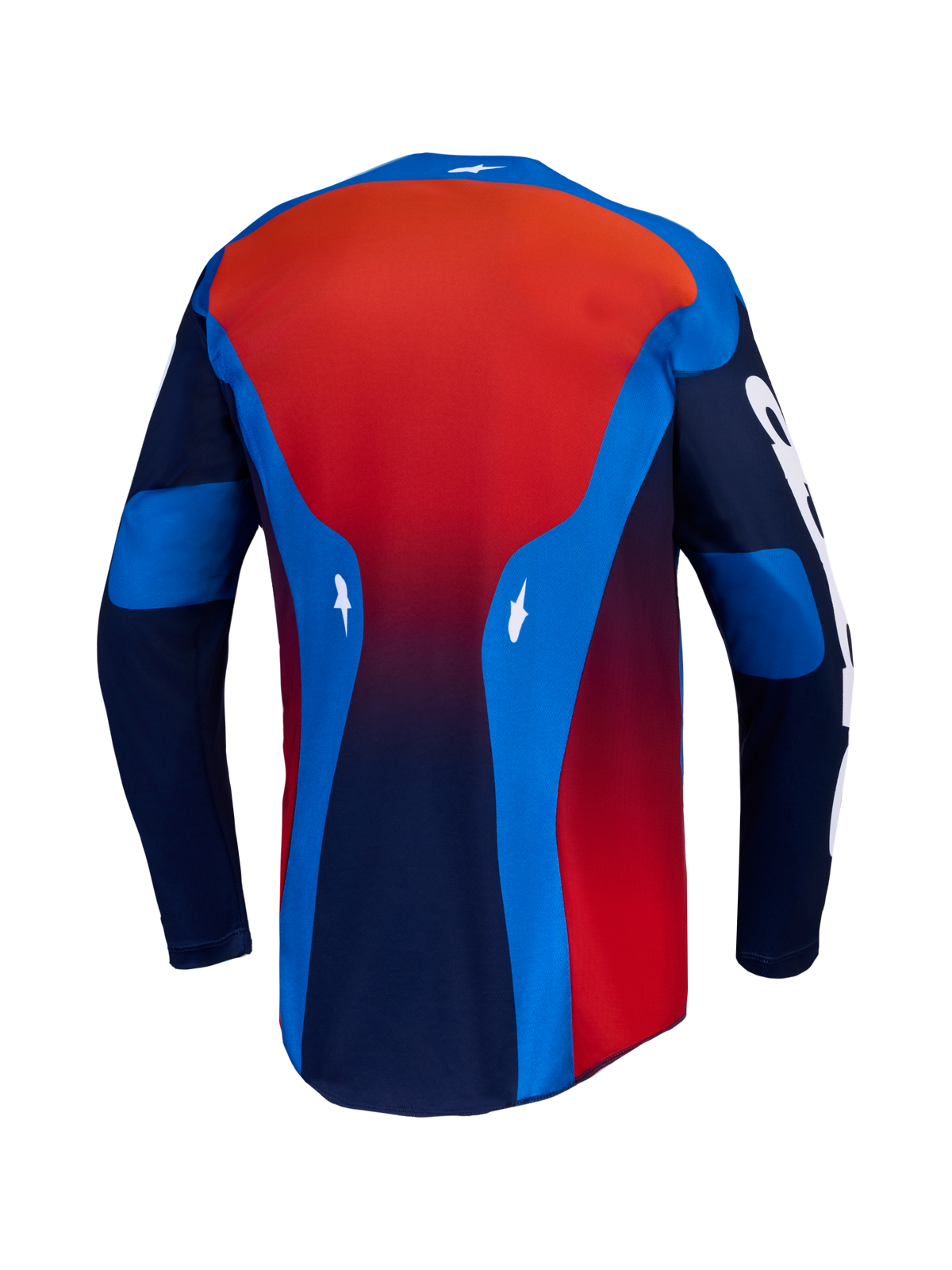 Jersey Alpinestars Racer Hunt, equipo de motocross, azul y rojo fuego, tejido ligero que absorbe la humedad, vista posterior