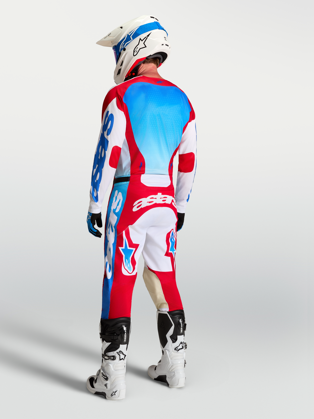 Alpinestars Racer Hunt, jersey y pantalones de motocross para hombre, rojo, blanco y azul, tejido que absorbe la humedad.