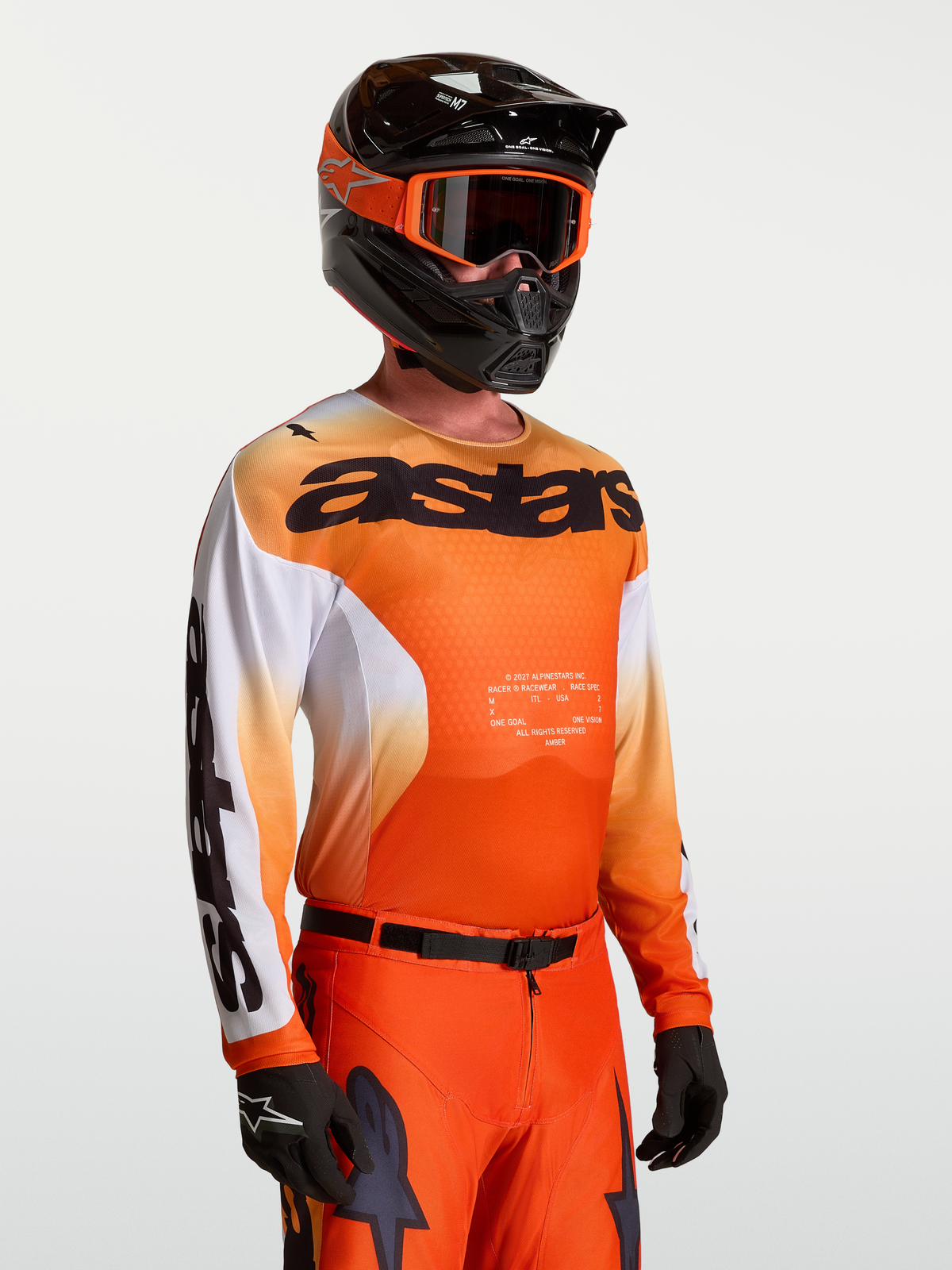 Alpinestars Racer Amber, jersey de motocross para hombre, naranja y blanco, polifabricado ligero con ajuste de carrera