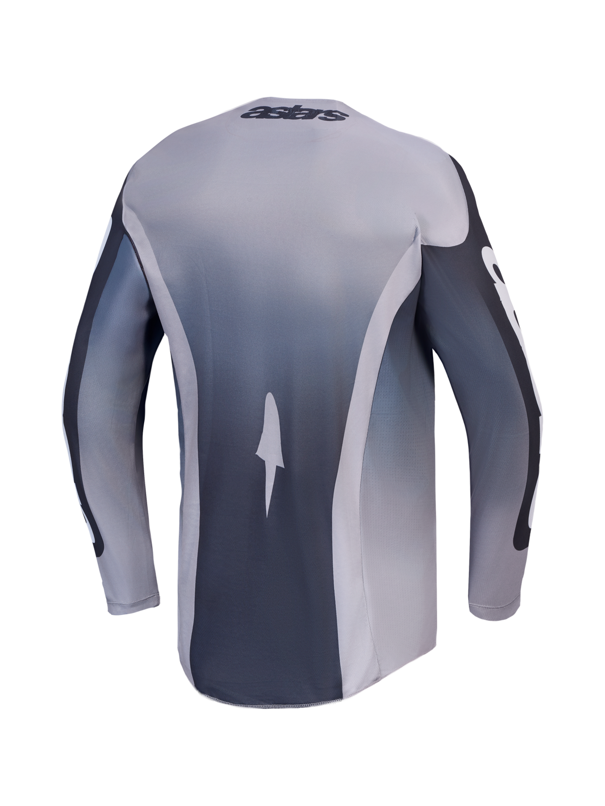 Alpinestars Racer Amber 2027, jersey de motocross, vista trasera en gris y carbón, tejido transpirable