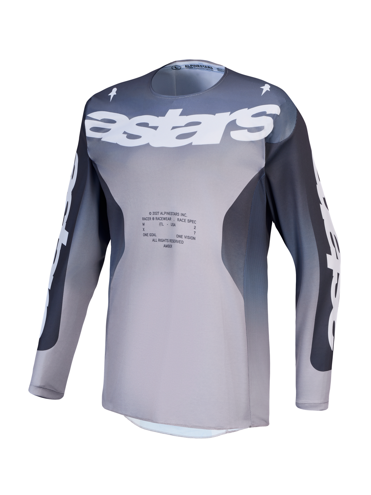 Alpinestars Racer Amber Jersey, jersey de motocross para hombre, gris y lila claro, tejido técnico ligero y transpirable, ideal para conducción off-road