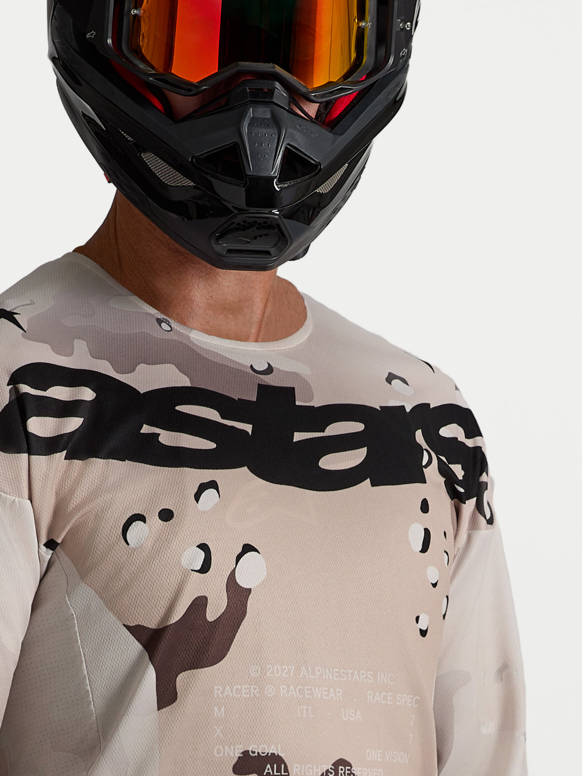 Alpinestars Racer Lone, jersey de motocross para hombre, camuflaje desierto y negro, polifabricado ligero, primer plano