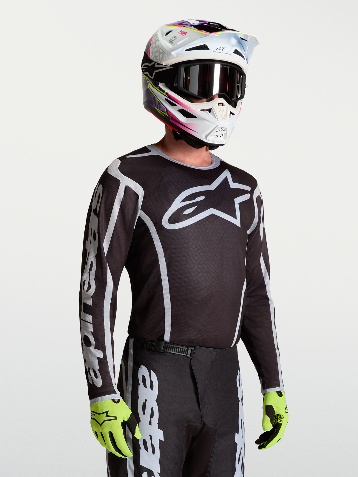 Alpinestars Jersey Fluid Apex V2, jersey de motocross para hombre, negro y plateado, polifabricado técnico transpirable
