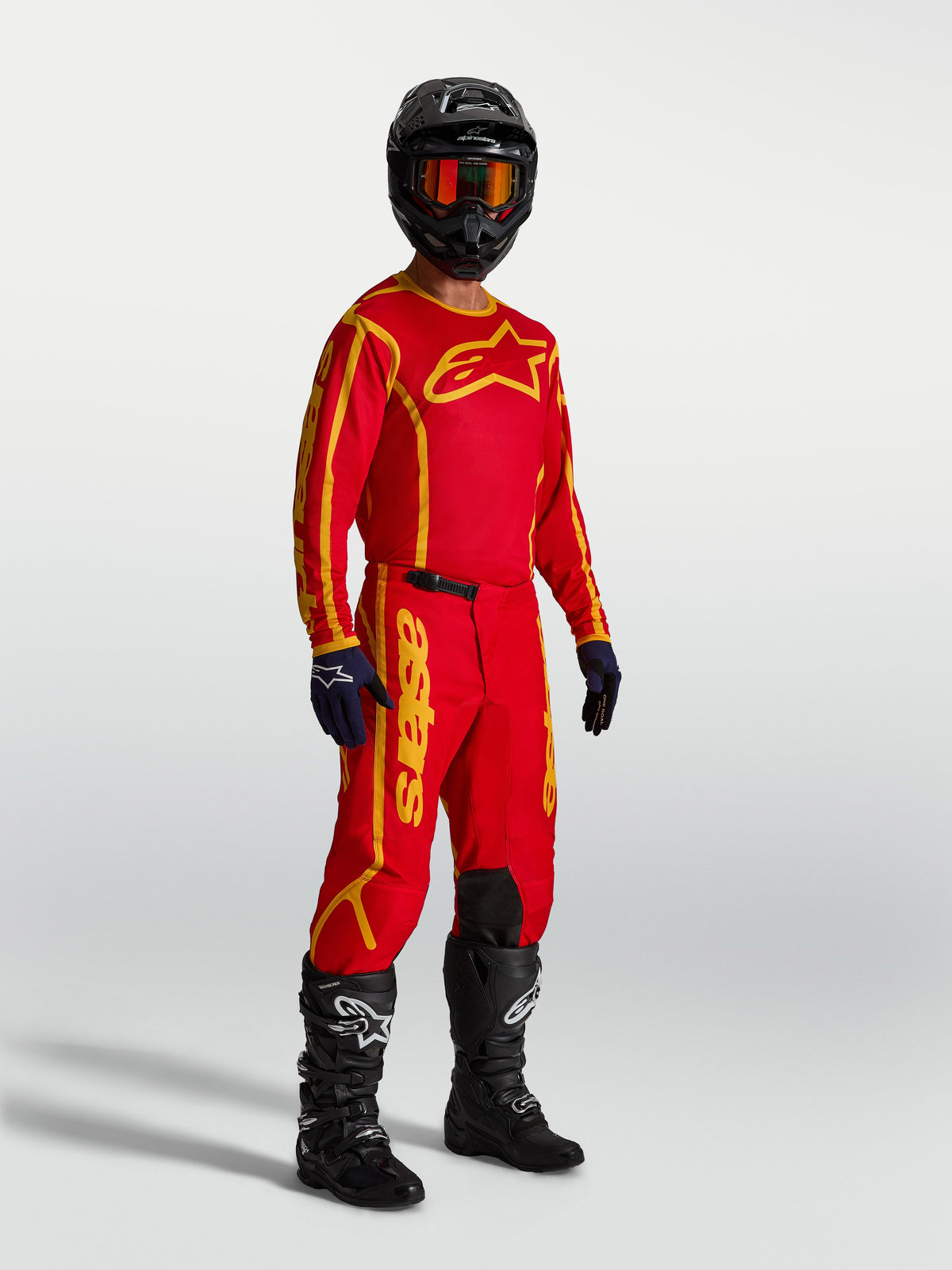 Alpinestars Fluid Apex V2 Jersey, Red and Gold Men's Motocross shirt with breathable moisture-wicking polyfabric.