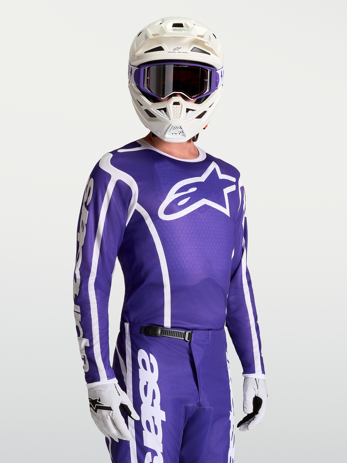 Jersey Alpinestars Fluid Apex V2 de motocross para hombre, azul profundo y blanco, tejido técnico transpirable.