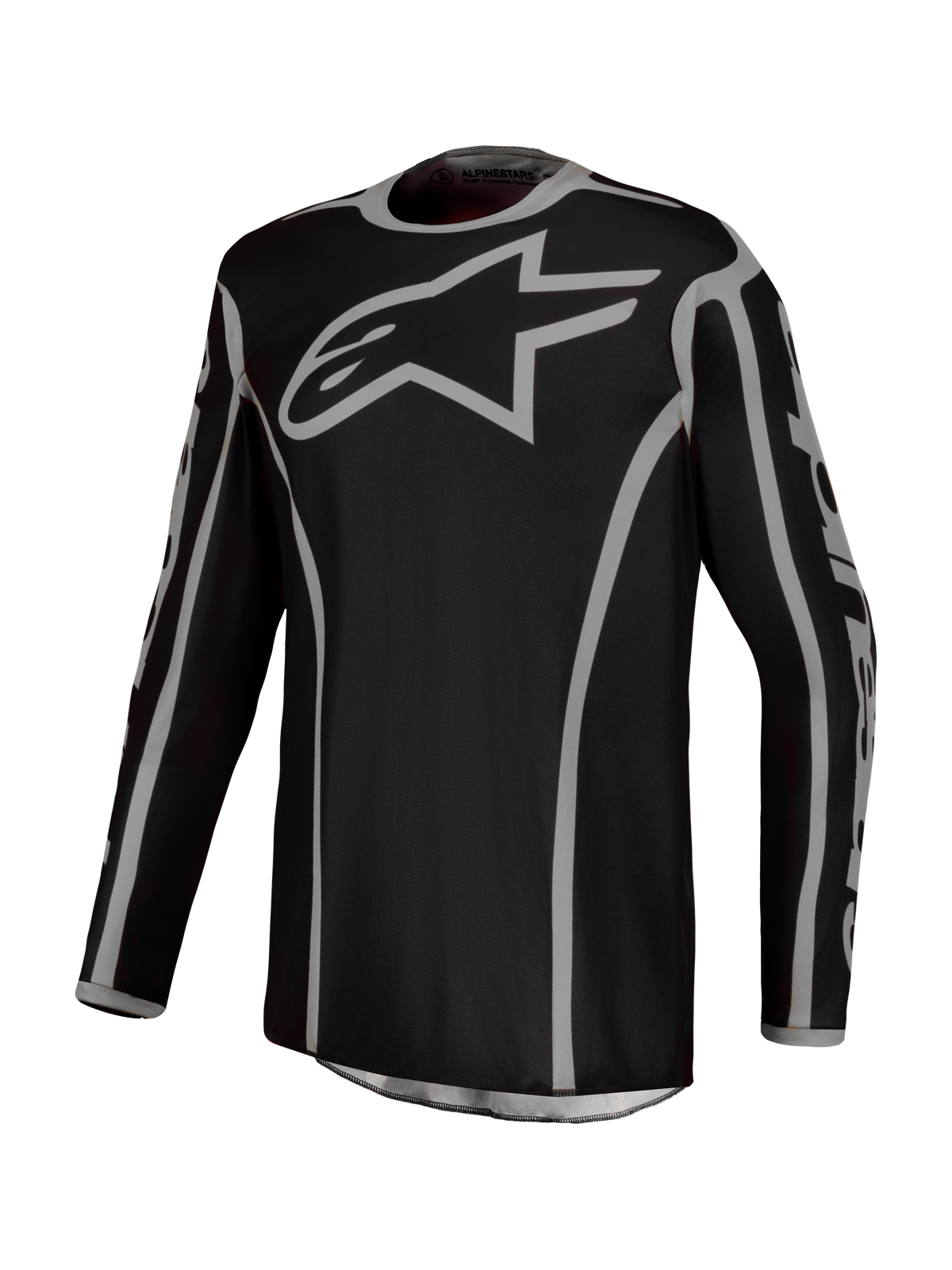 Jersey Alpinestars Fluid Apex V2 para motocross, hombre, negro y plateado, polifabricado transpirable y ligero.