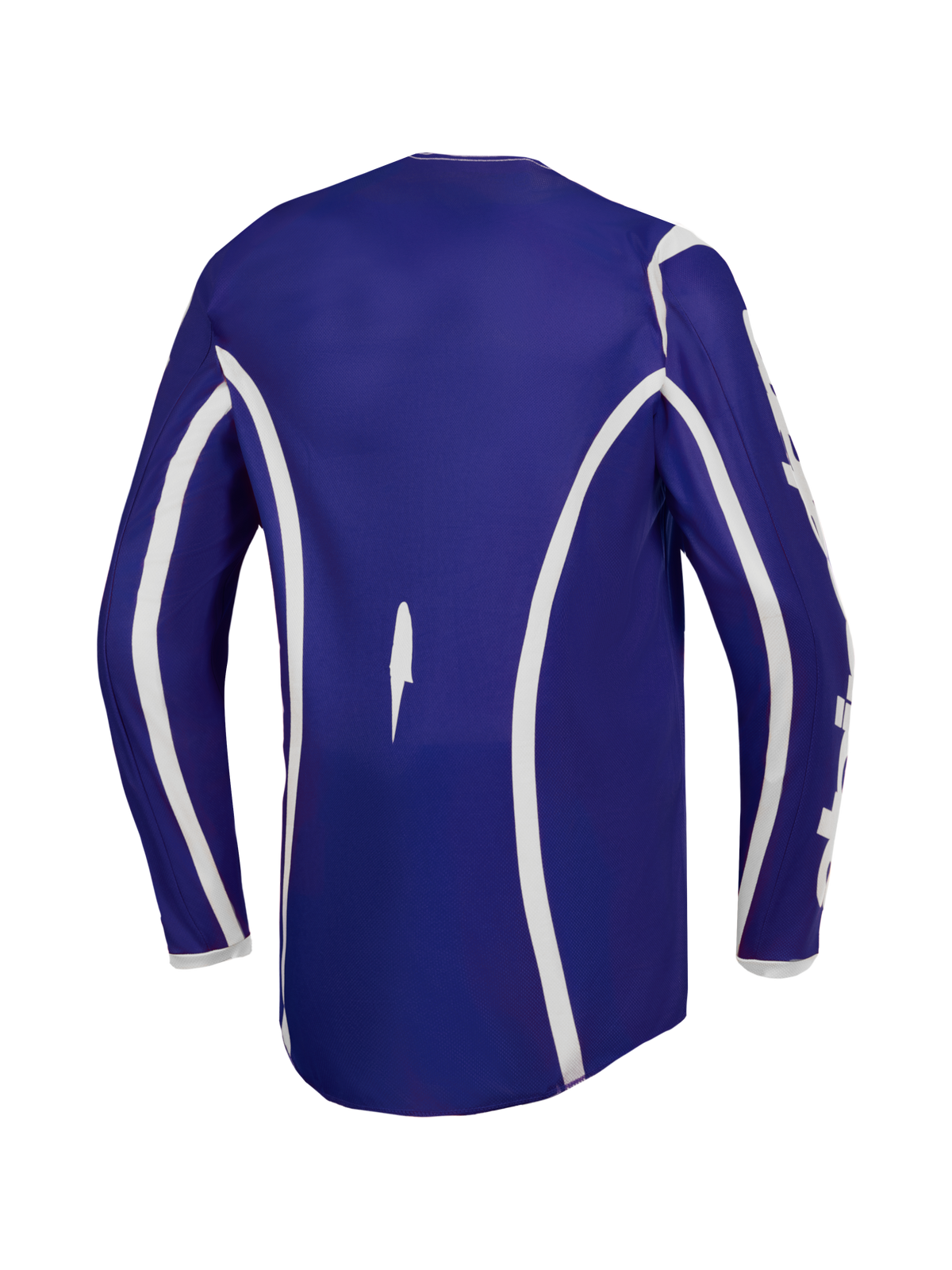 Jersey Alpinestars Fluid Apex V2 de motocross para hombre, azul y blanco, con parte trasera extendida y tejido transpirable.