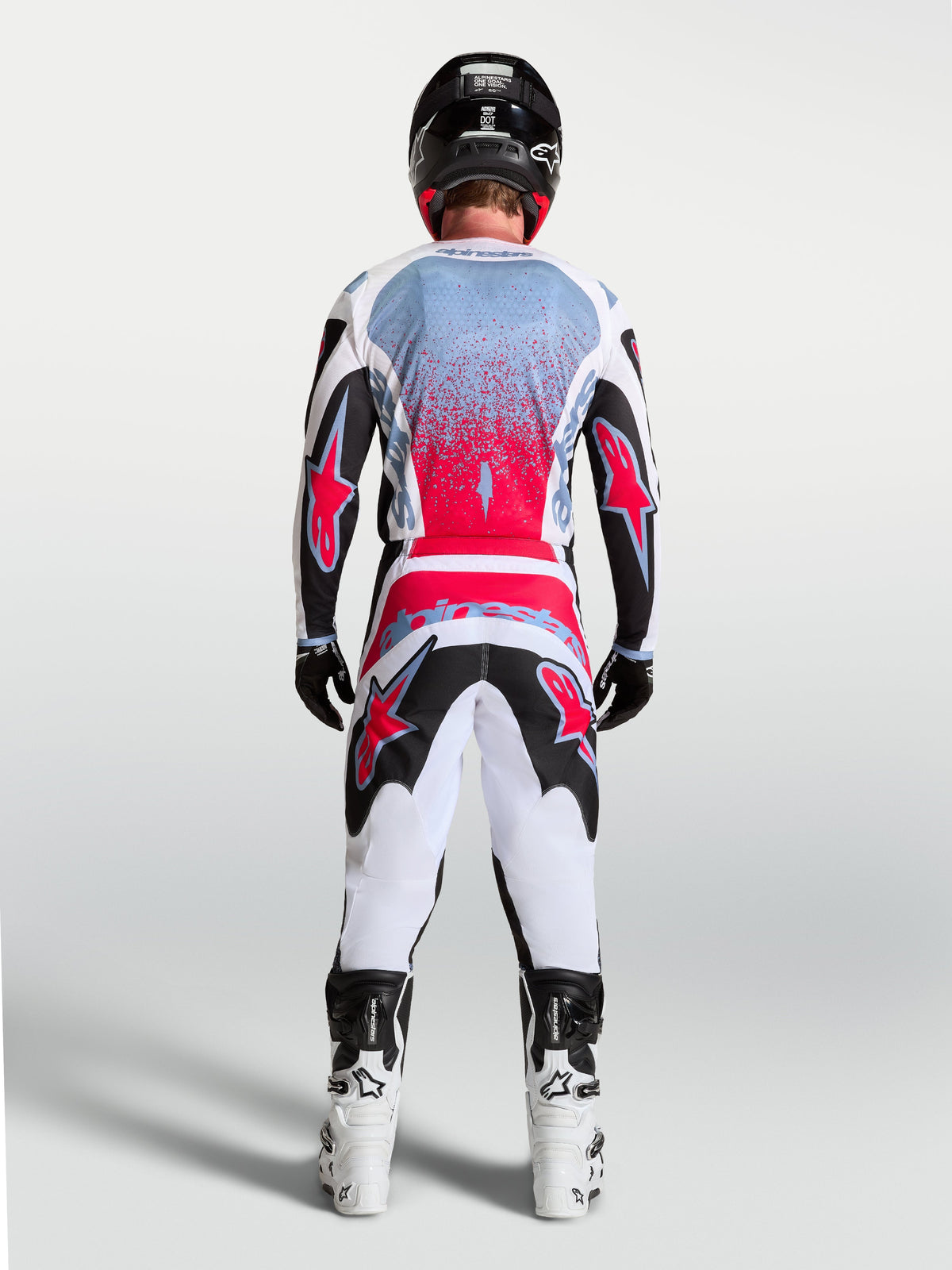 Alpinestars Fluid Drag Gear Set, conjunto de motocross para hombre, blanco y rojo, tejido transpirable, vista trasera
