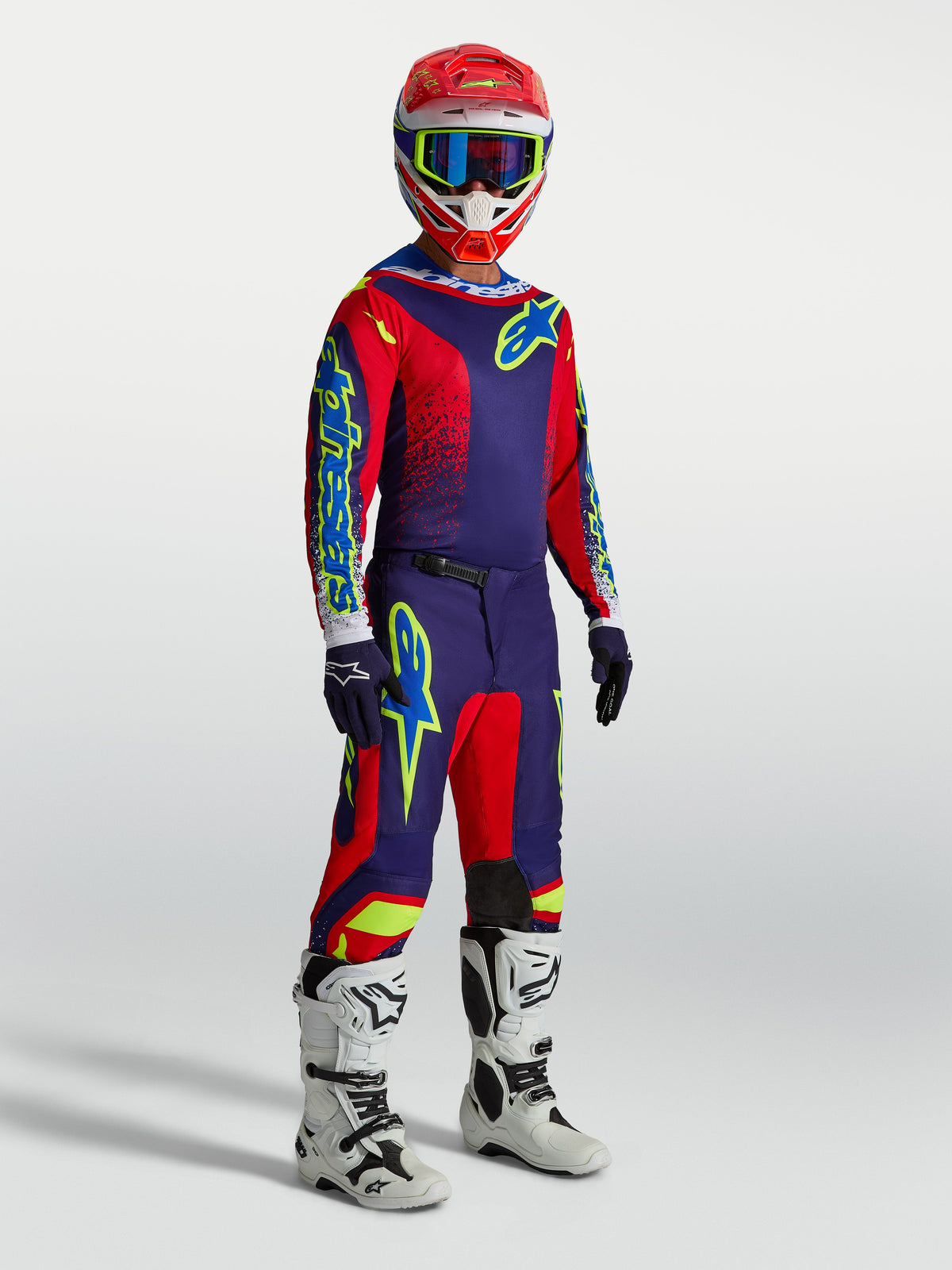 Alpinestars Jersey Fluid Drag, jersey de motocross para hombre, azul marino y rojo, tejido técnico transpirable para off-road