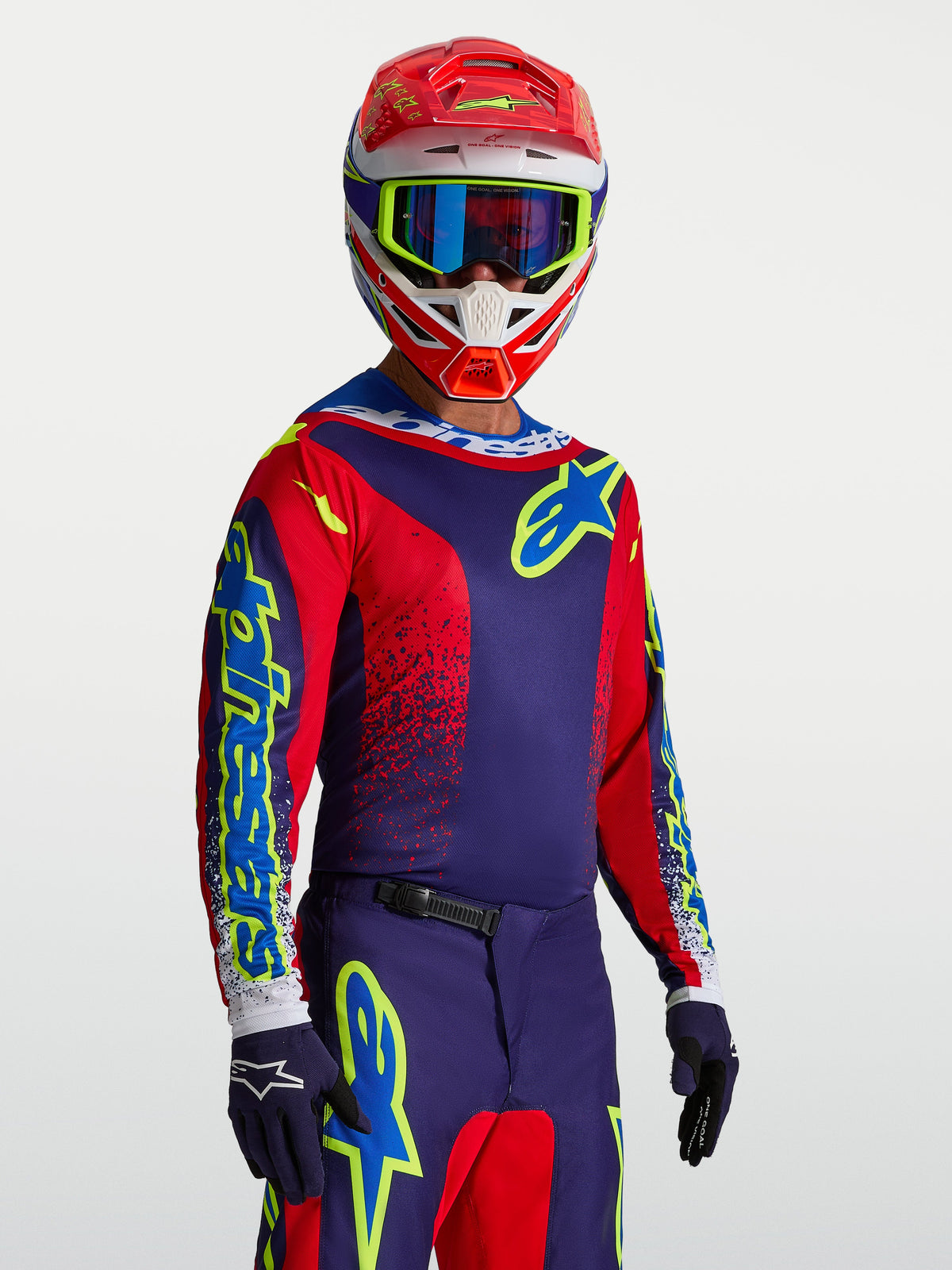 Alpinestars Fluid Drag, jersey de motocross para hombre en azul marino y rojo, tejido técnico ligero y transpirable