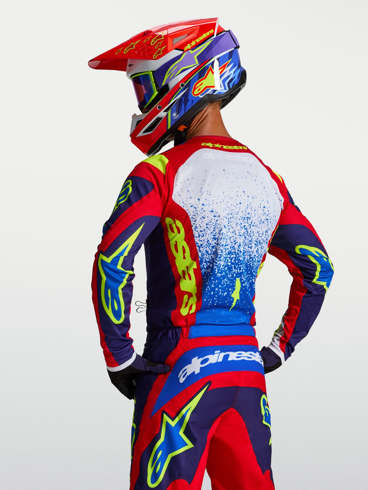 Alpinestars Jersey Fluid Drag, jersey de motocross para hombre, azul y rojo, transpirable y ligero, vista posterior