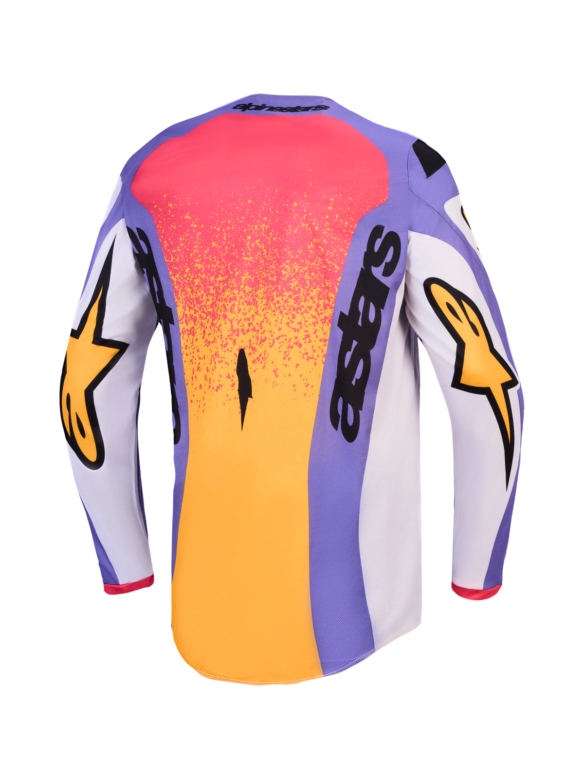 Alpinestars Jersey Fluid Drag, jersey de motocross para hombre, morado claro y dorado, vista trasera con corte largo
