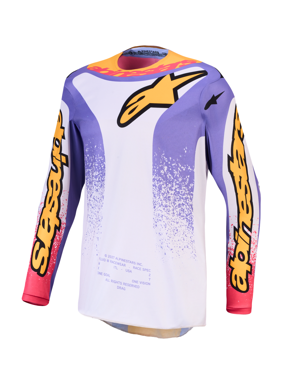 Alpinestars Jersey Fluid Drag, jersey de motocross para hombre, lila claro y azul iris, polifabricado que absorbe la humedad.