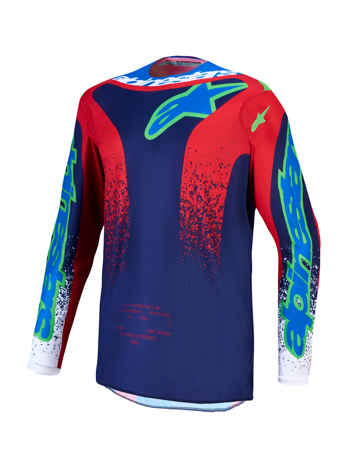 Alpinestars Jersey Fluid Drag, jersey de motocross para hombre, azul marino y rojo fuego, politejido transpirable que absorbe la humedad