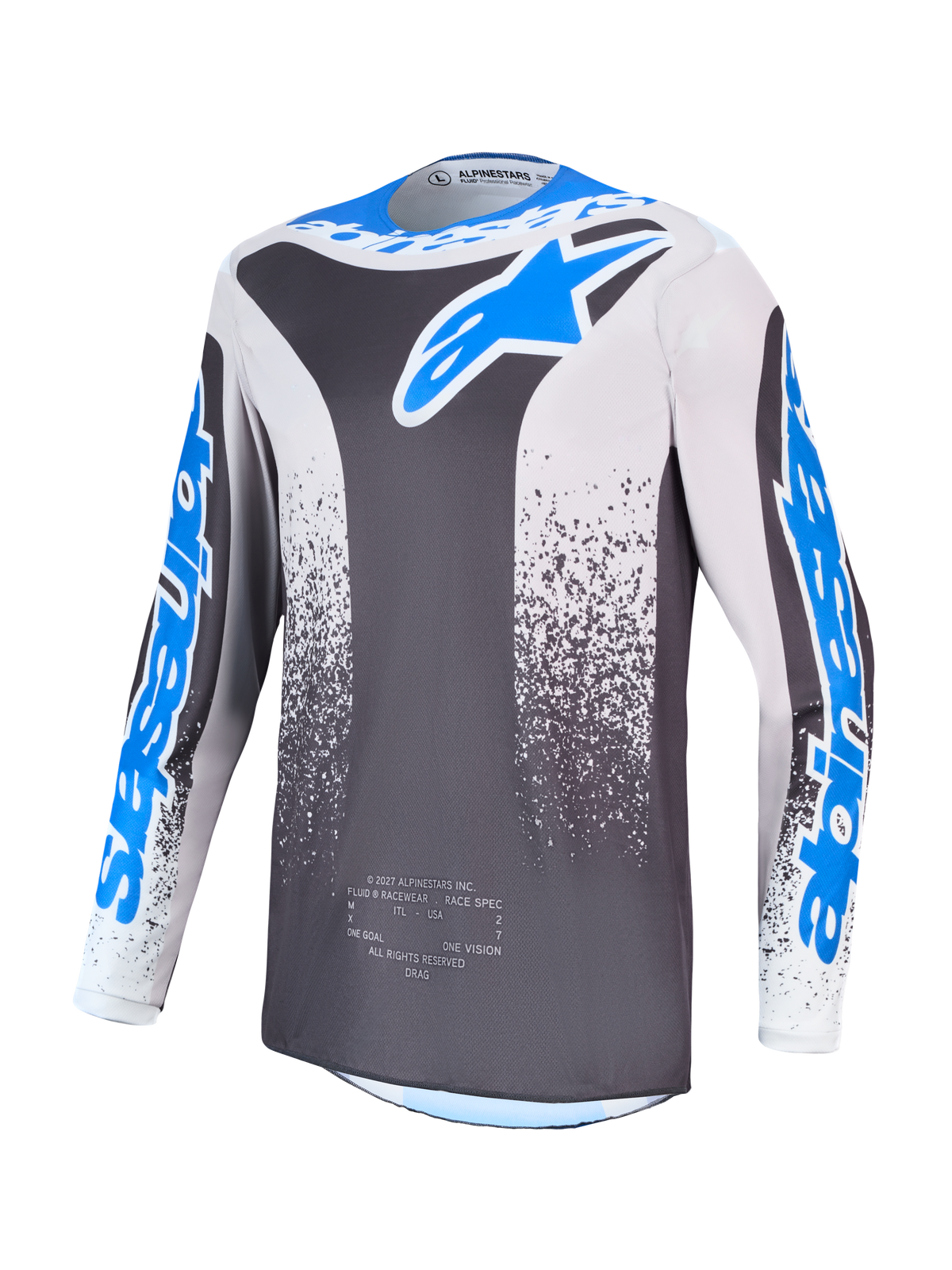 Alpinestars Fluid Drag, jersey de motocross para hombre, gris y azul, polifabricado transpirable para conducción off-road