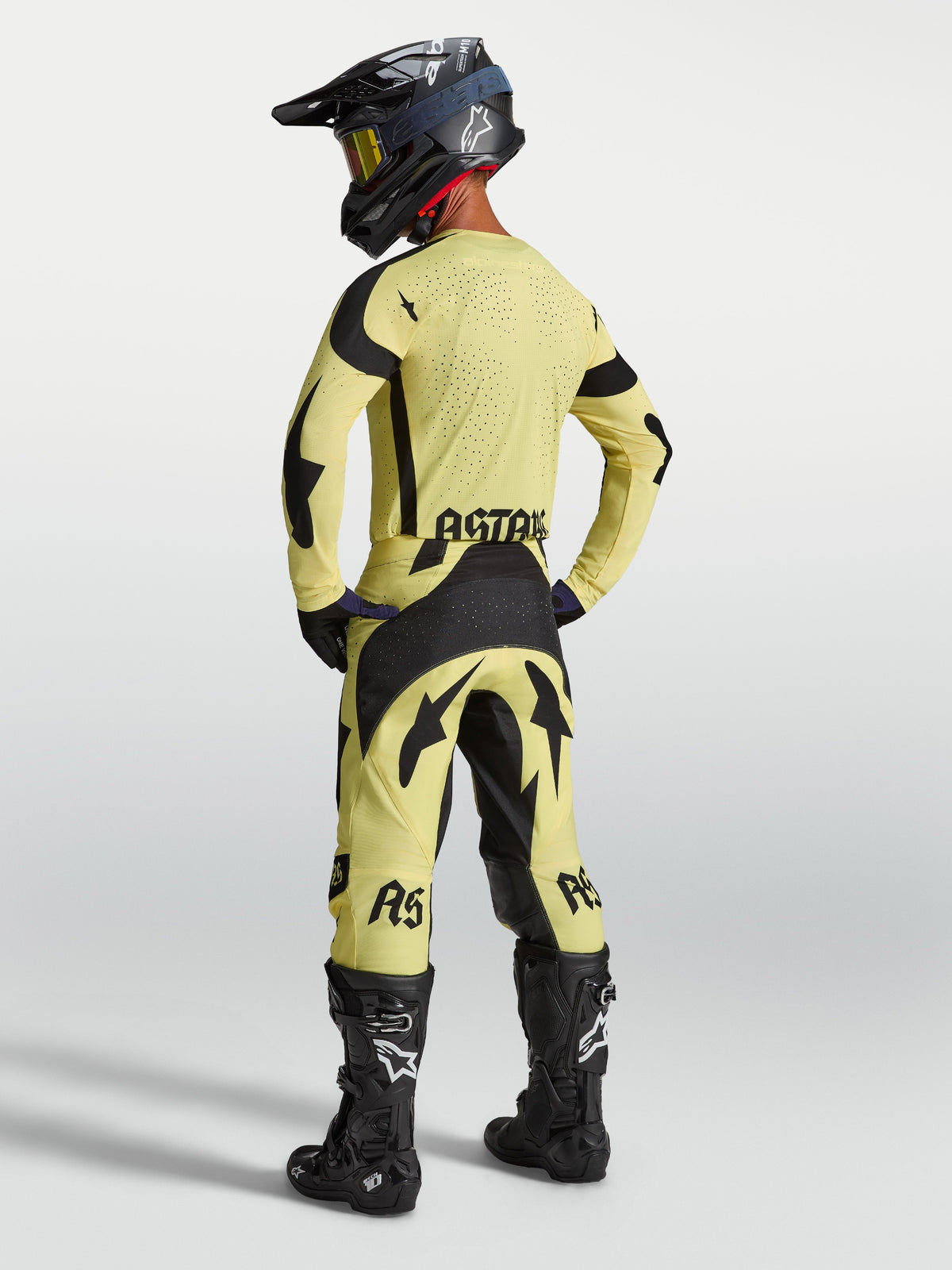 Alpinestars Techstar Atrox Jersey, Yellow and Black motocross racing top for men with laser-cut ventilation, rear view.