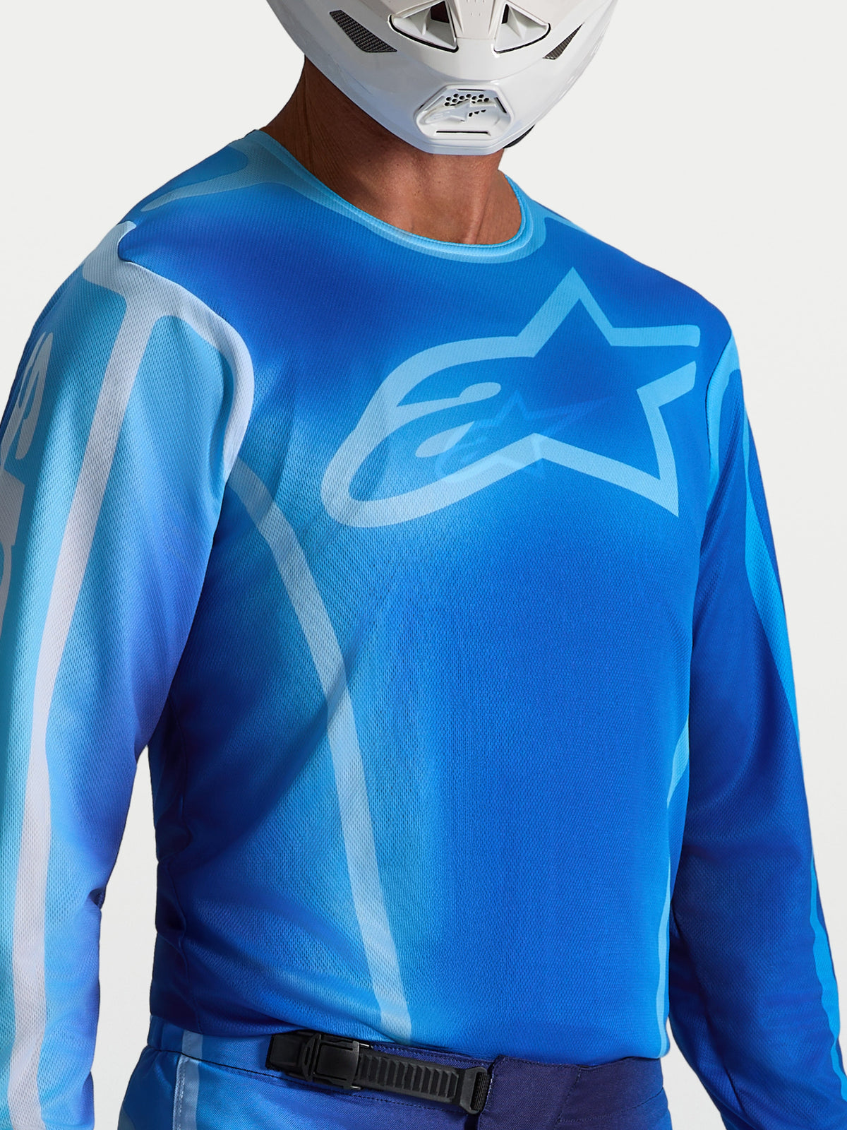 Alpinestars Jersey Fluid Kepler, jersey de motocross para hombre en azul y blanco, tejido transpirable de alto rendimiento y ajuste atlético