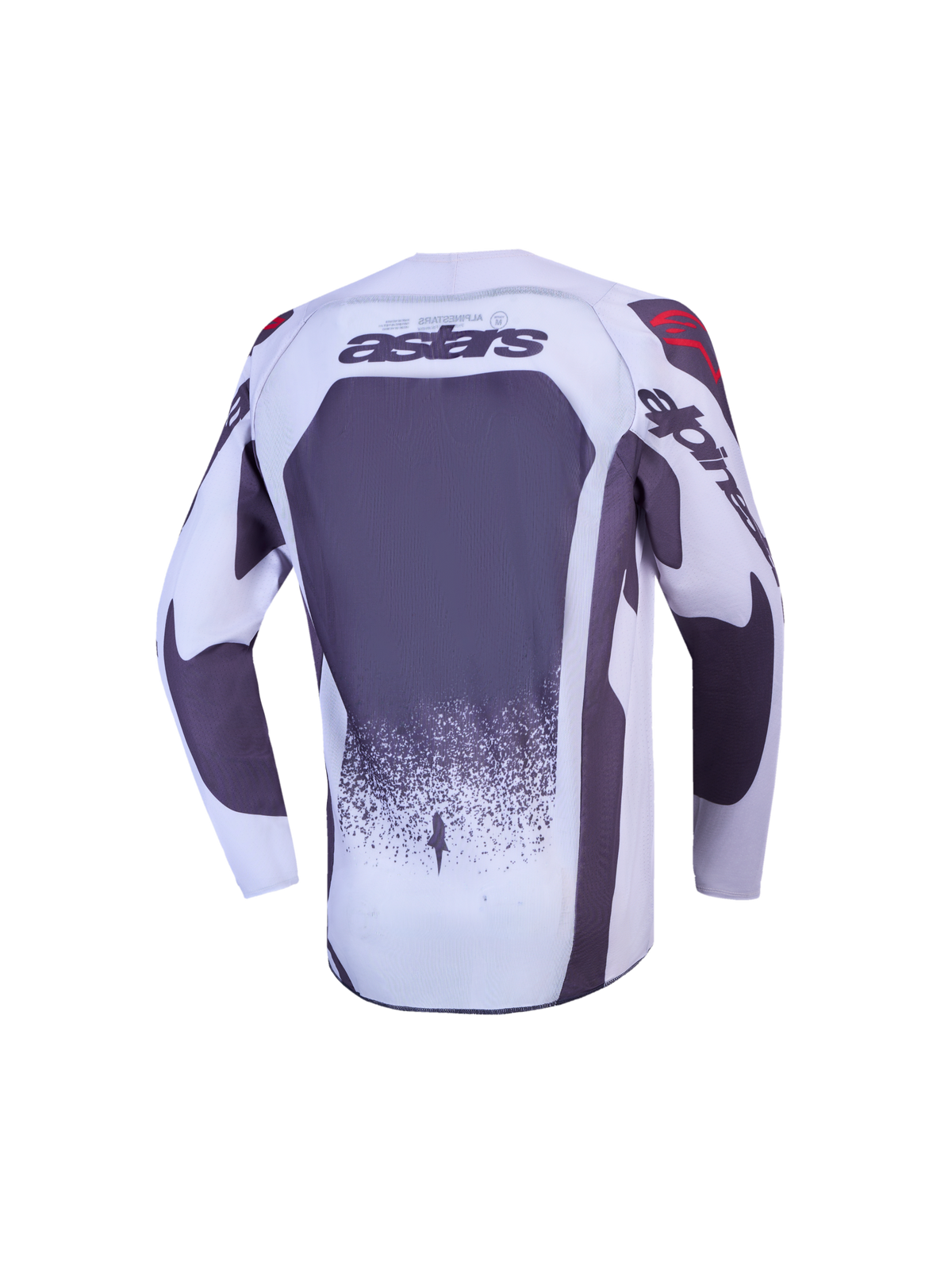 Alpinestars Youth Supertech Swan Jersey, gray and white motocross top, back view with astars branding and mesh fabric.