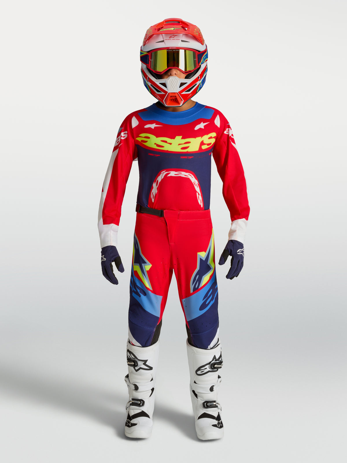 Jersey y conjunto Alpinestars Supertech Dyna juvenil, equipo de motocross en rojo y azul marino