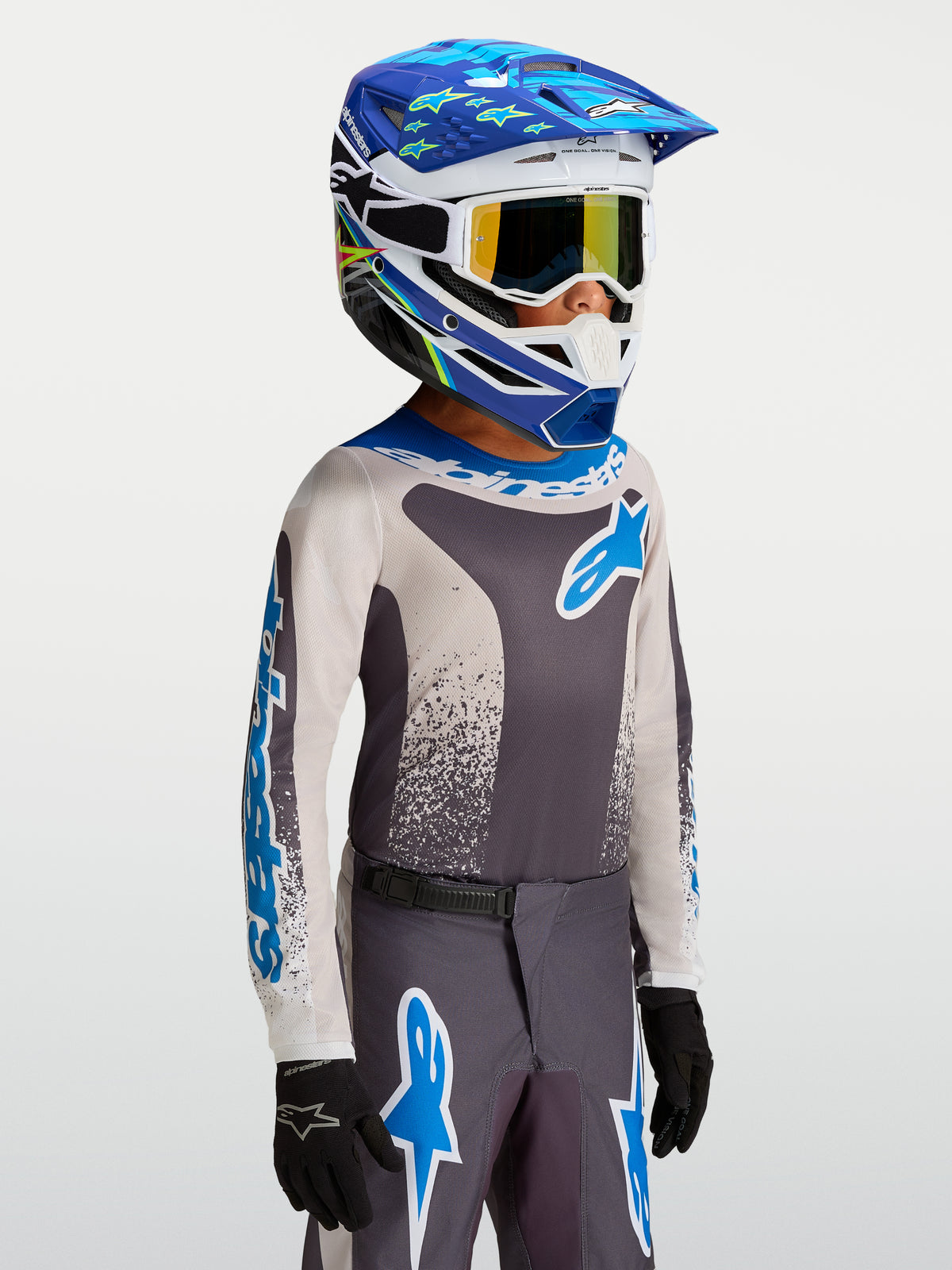 Jersey Juvenil Fluid Drag de Alpinestars, jersey de motocross para niños, gris y azul, tejido técnico transpirable