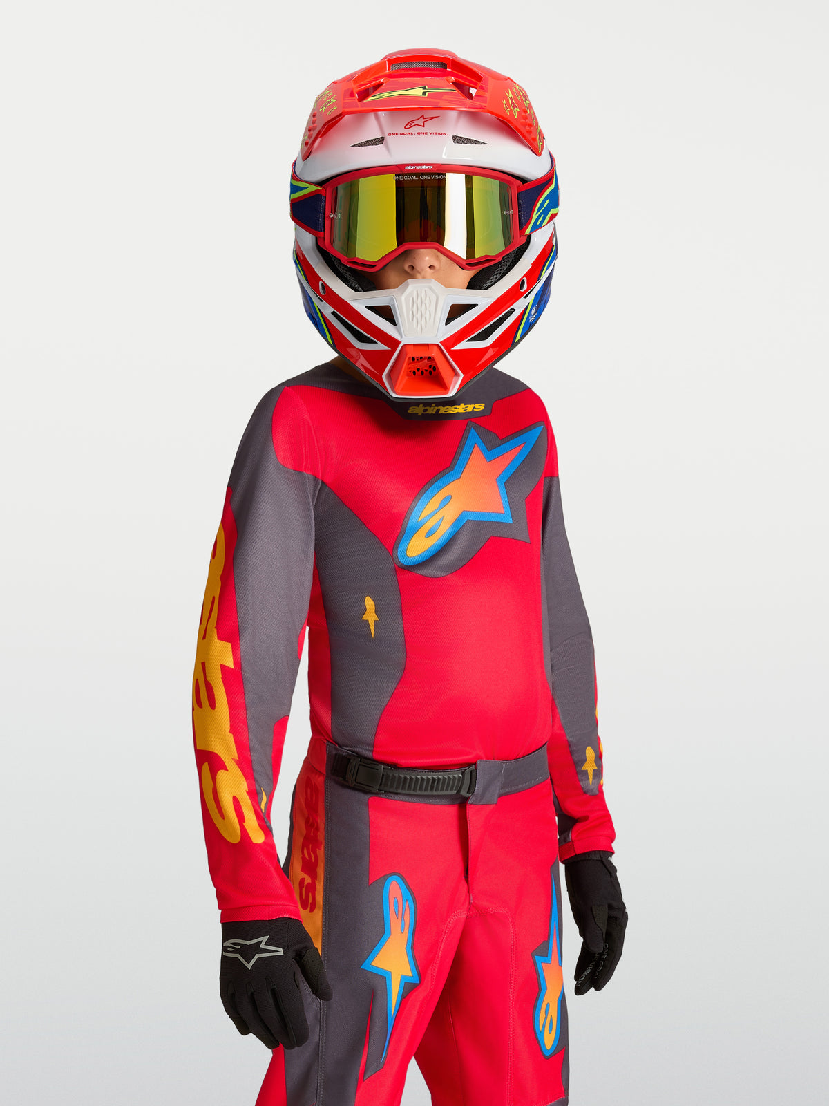 Alpinestars Jersey Fluid Hunt Juvenil, jersey de motocross para jóvenes en rojo y gris, tejido transpirable que evacua la humedad, equipo off-road