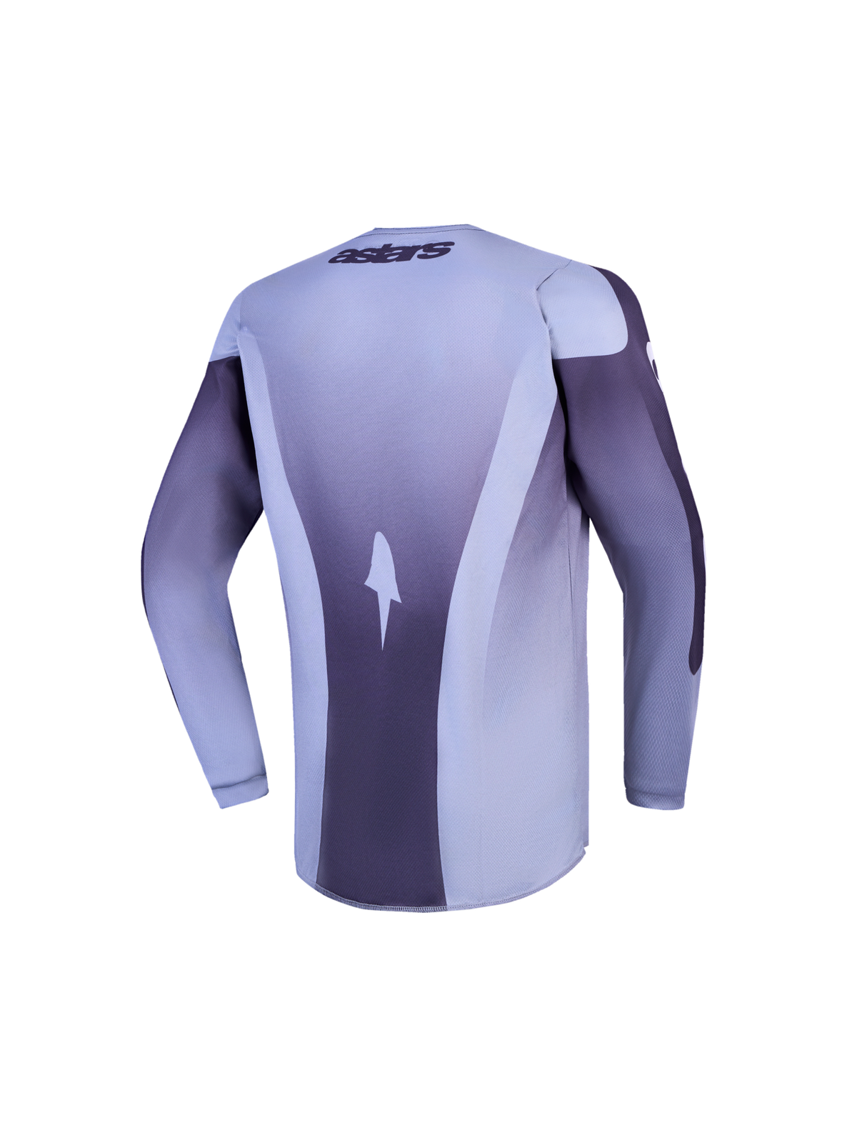Alpinestars Youth Fluid Amber Jersey, long-sleeve motocross racing top in light grey and dark purple, back view.