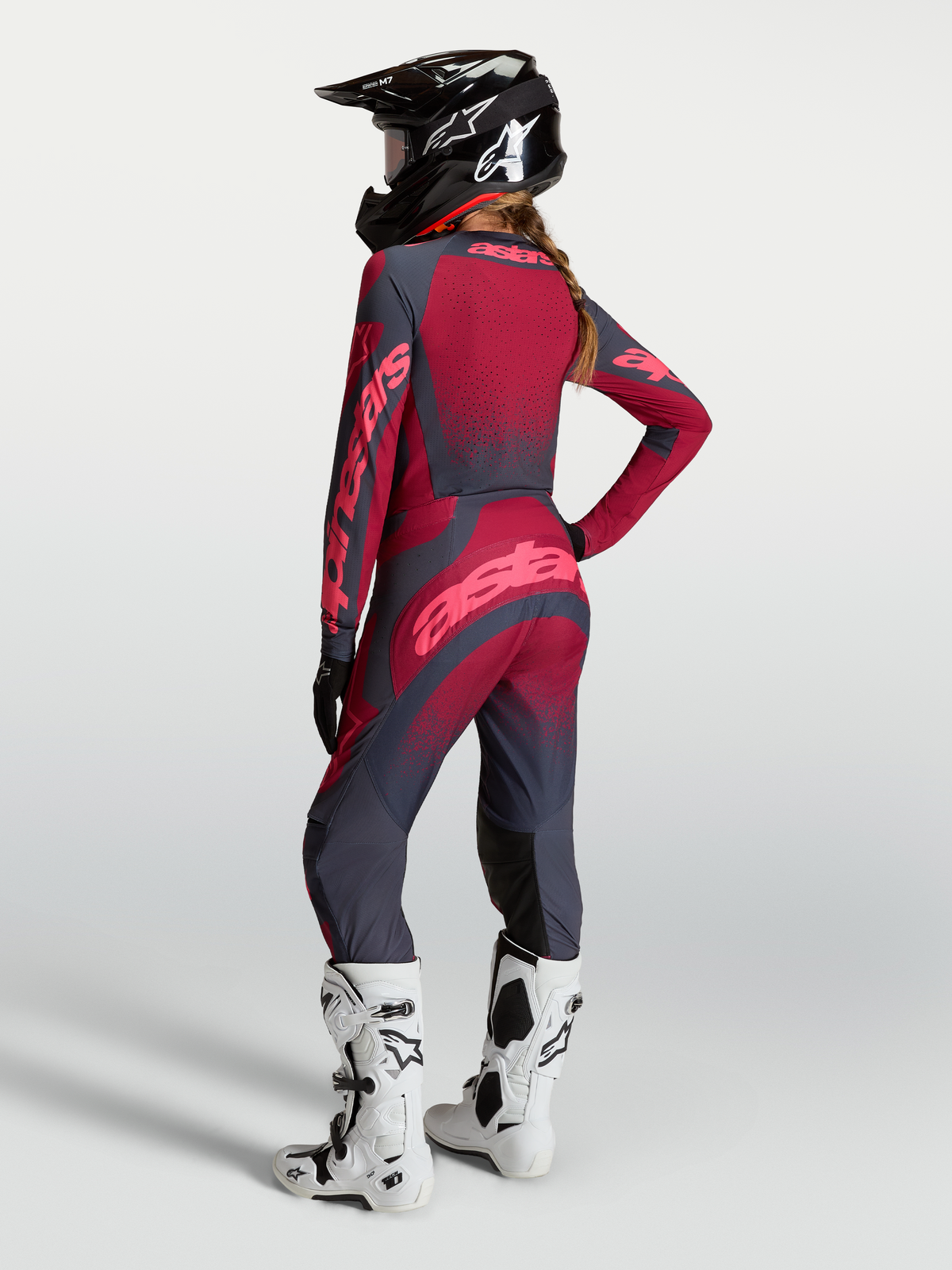 Pantalones Alpinestars Stella Techstar Swan, equipo de motocross para mujer, carmesí y gris oscuro, construcción elástica