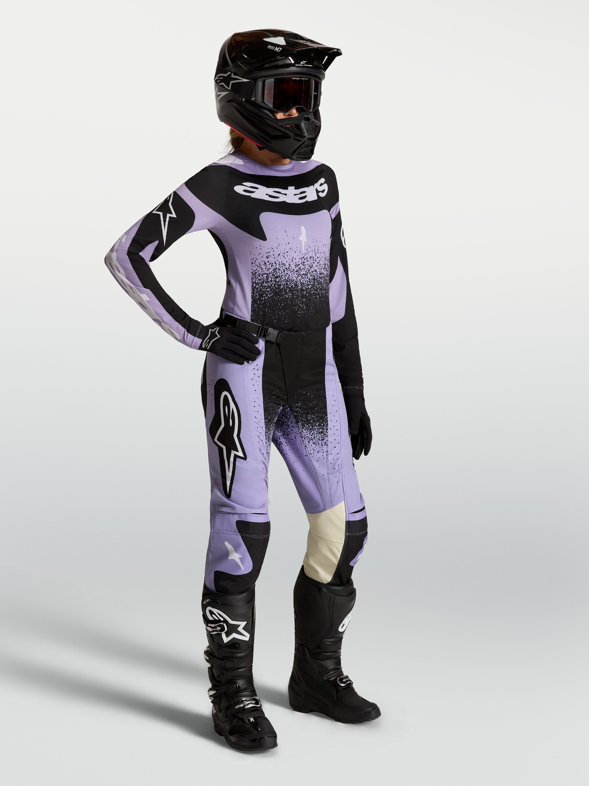 Pantalones Alpinestars Stella Techstar Swan para mujer, morados y negros, construcción textil resistente para motocross
